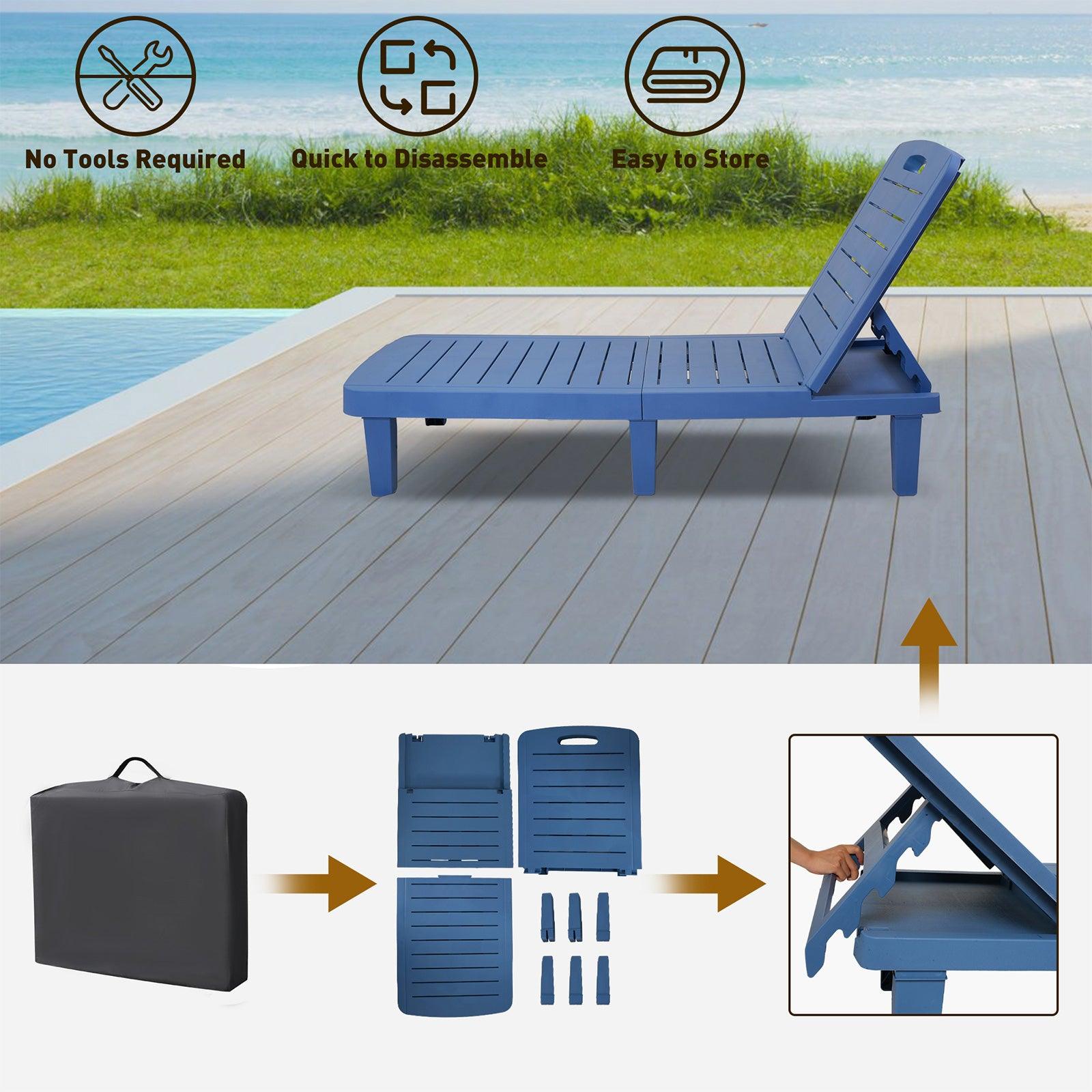 Chaise Lounge Chair Patio Sunbathing Chair with 4 Level Adjustable Backrest & Hide Cup Holder, Blue - Bosonshop