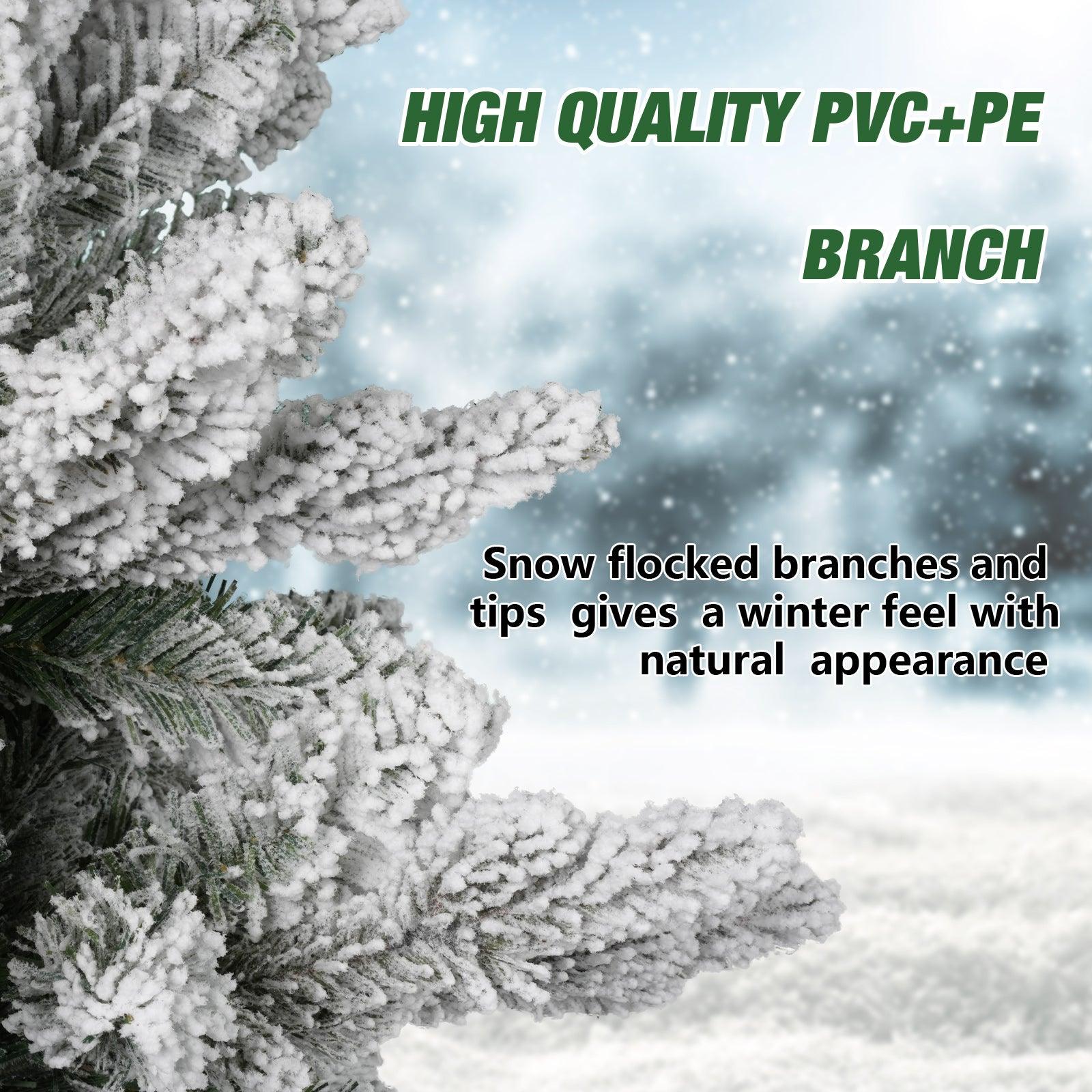 6.9' Artificial Christmas Pine Tree Snow Flocked Xmas Tree with 950 Branch Tips - Bosonshop