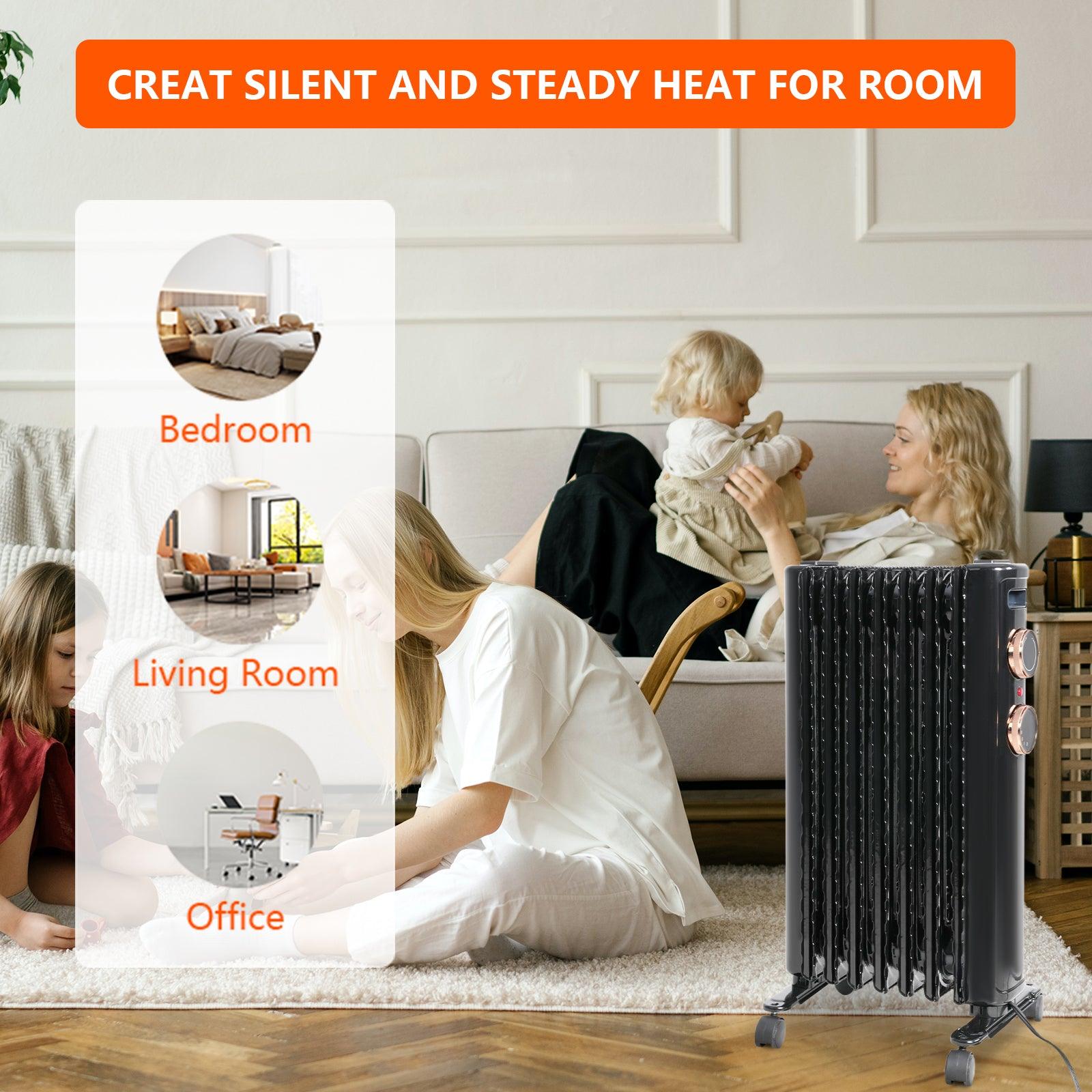 1500W Portable Electric Radiator Oil Filled Heater With 3 Heating Modes, Adjustable Thermostat, Black - Bosonshop