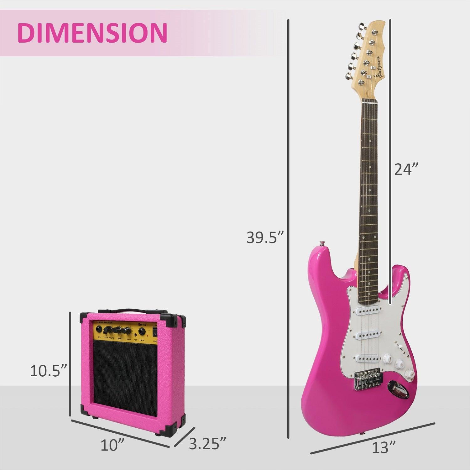 Entry Level Electric Guitar Set, 39" Teenage Electric Guitar w/ 15W Amplifier, Carrier Bag, Tuner, Strings, Picks, Cable, Pink - Bosonshop