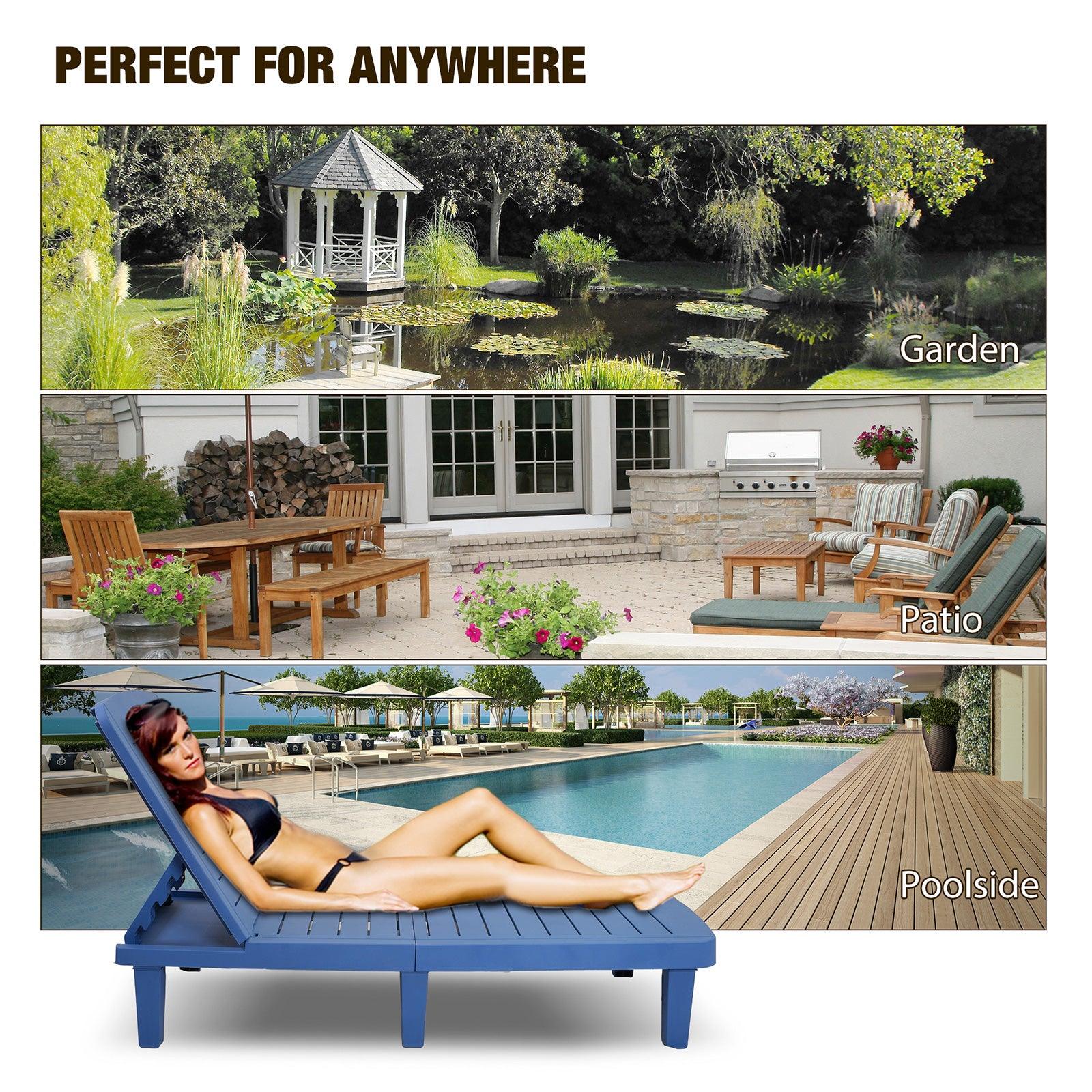 Chaise Lounge Chair Patio Sunbathing Chair with 4 Level Adjustable Backrest & Hide Cup Holder, Blue - Bosonshop