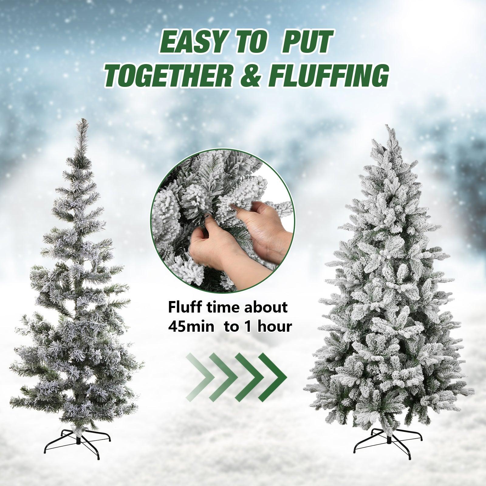 6.9' Artificial Christmas Pine Tree Snow Flocked Xmas Tree with 950 Branch Tips - Bosonshop