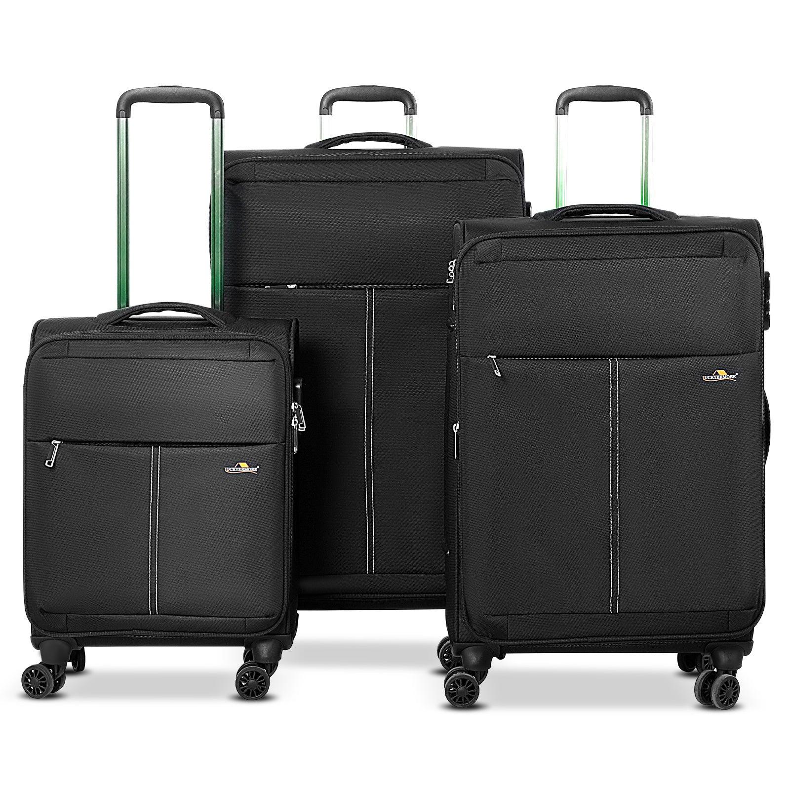 Luggage Sets 3 Piece Suitcase Set 20"/24"/28", Expandable Carry on Suitcase with Spinner Wheels and Lock, Black - Bosonshop