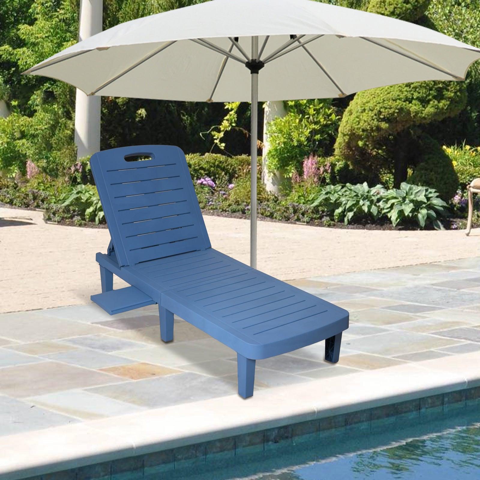 Chaise Lounge Chair Patio Sunbathing Chair with 4 Level Adjustable Backrest & Hide Cup Holder, Blue - Bosonshop