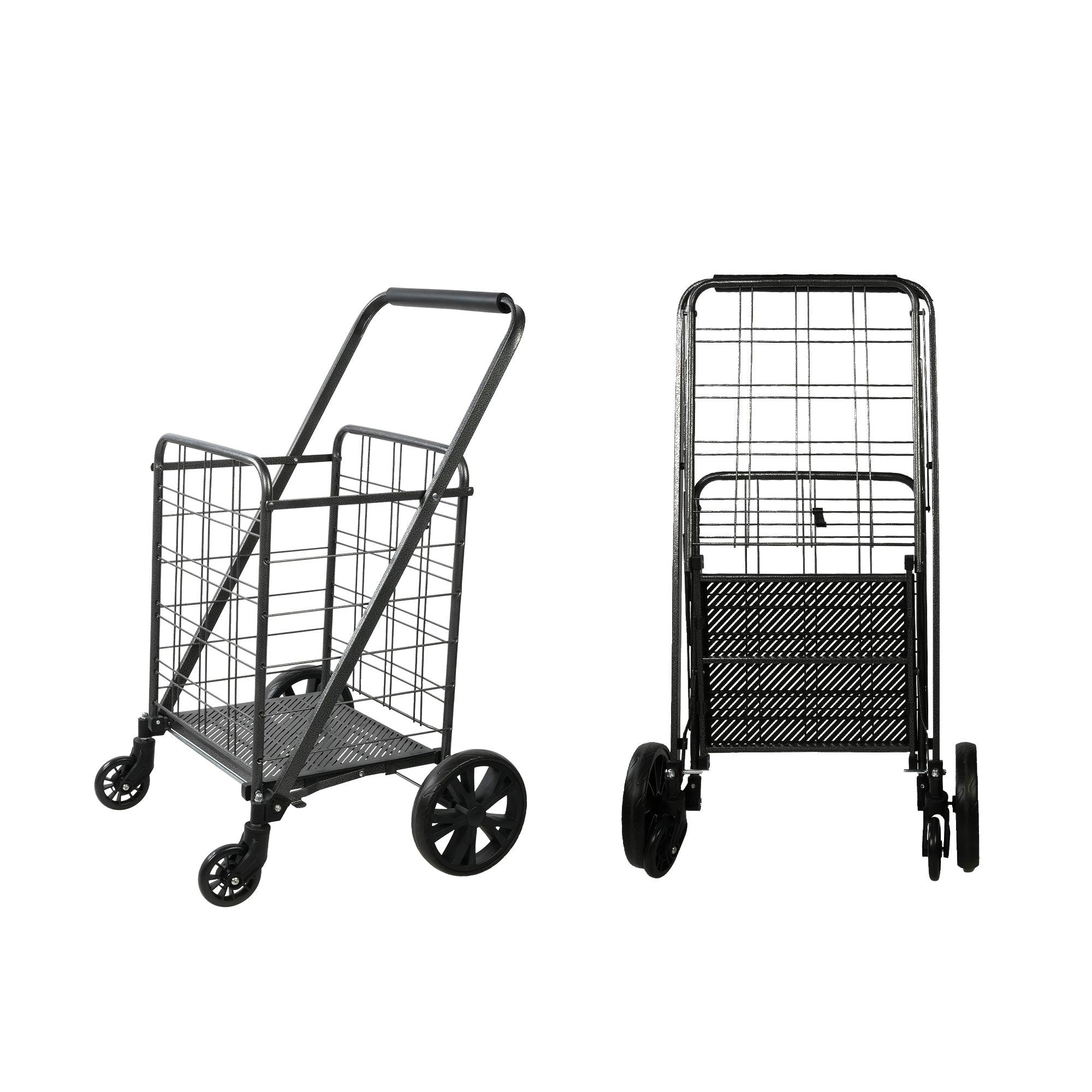 Folding shopping cart with 360° rotating wheels, suitable for grocery, laundry, books, luggage travel, 77 pound capacity, black - Bosonshop