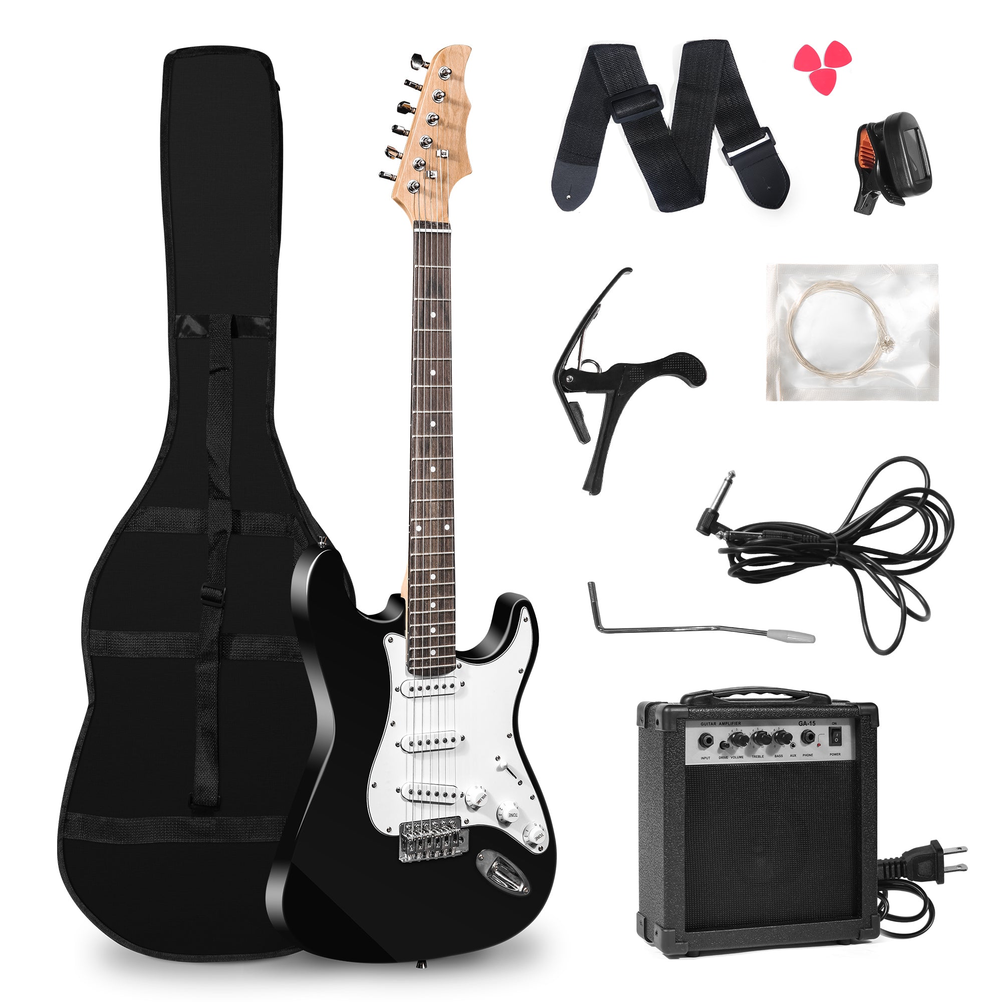 39" Full Size Electric Guitar Beginner Starter kit with 10w Amplifier, Black - Bosonshop