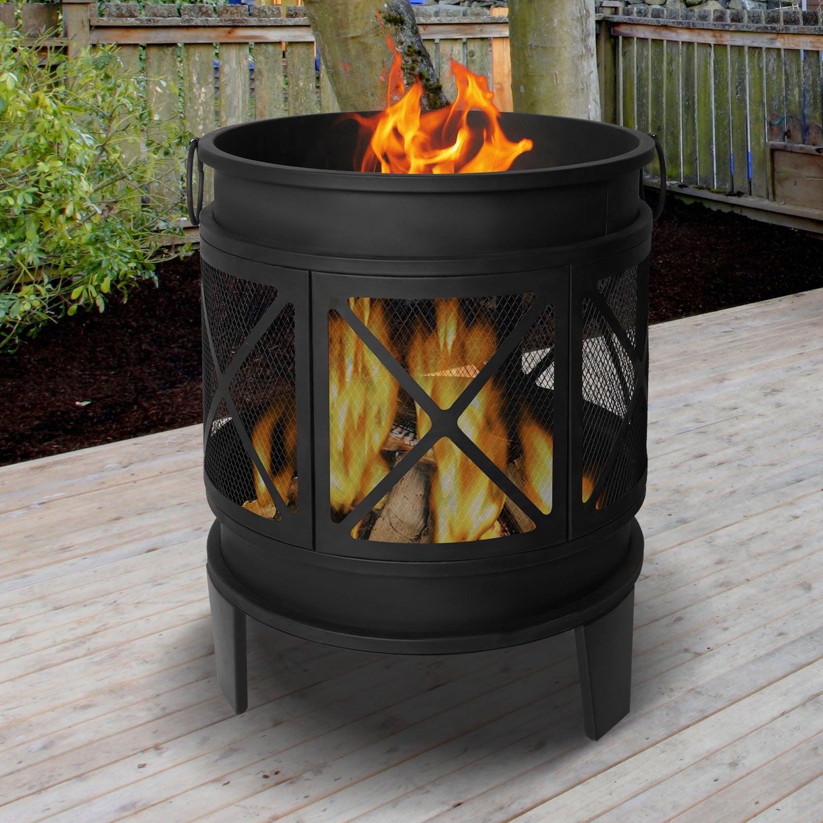 Barrel Outdoor Wood Burning Fire Pit 23.2" Patio Fireplace with Spark Screen and Poker - Bosonshop