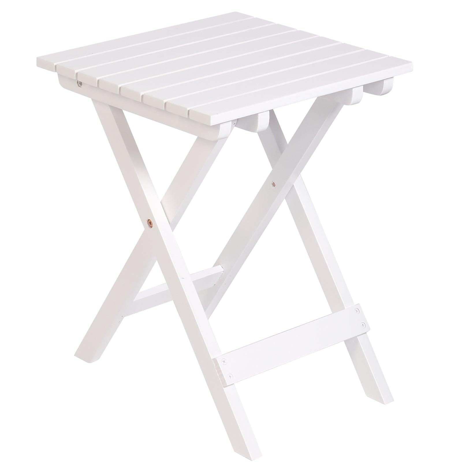 Outdoor Wooden Folding Square Side Table, Portable Lounge End Table, White - Bosonshop