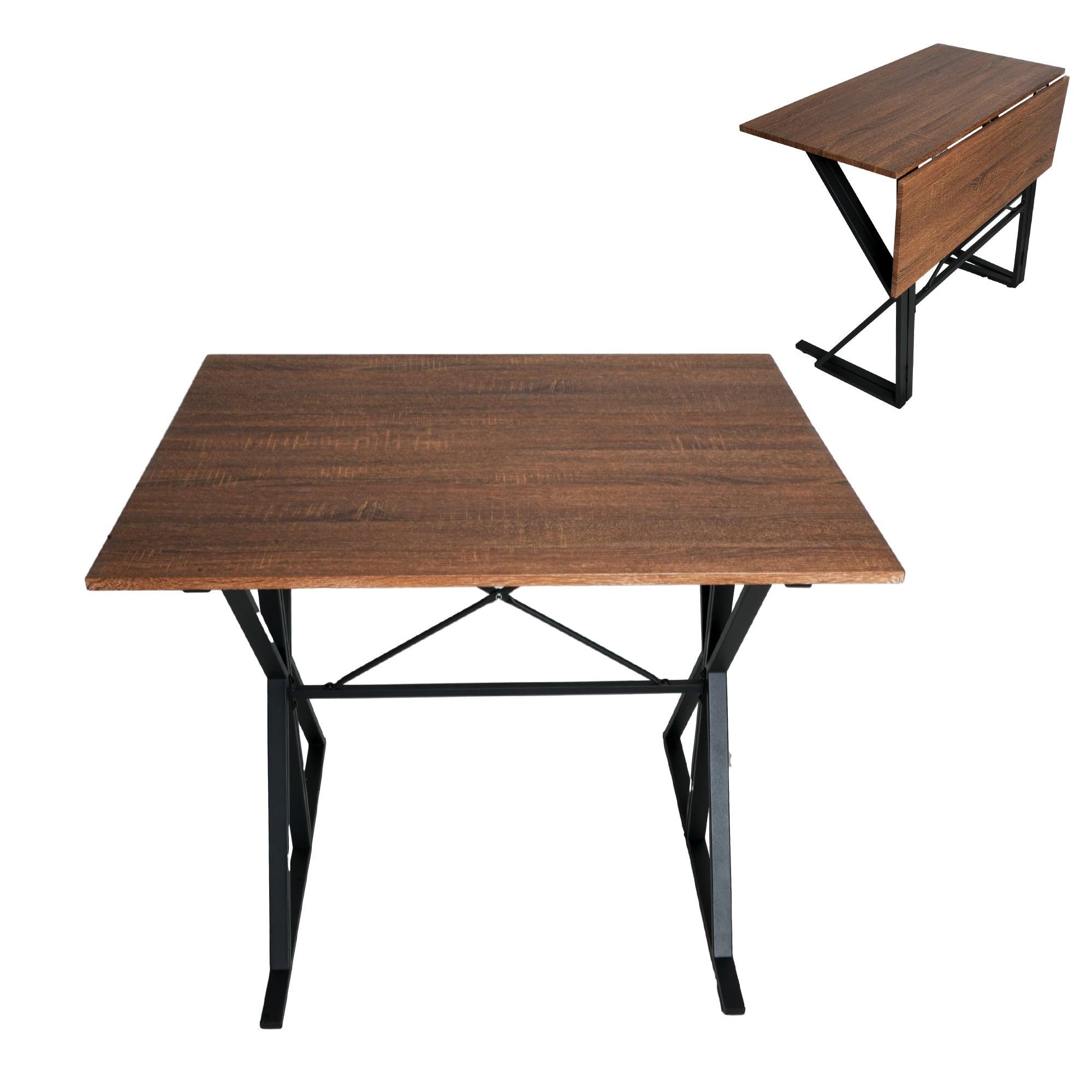 Mid Century Drop Leaf Table Set, 35.4" Drop Leaf Table for Small Space with 2 Stools - Bosonshop