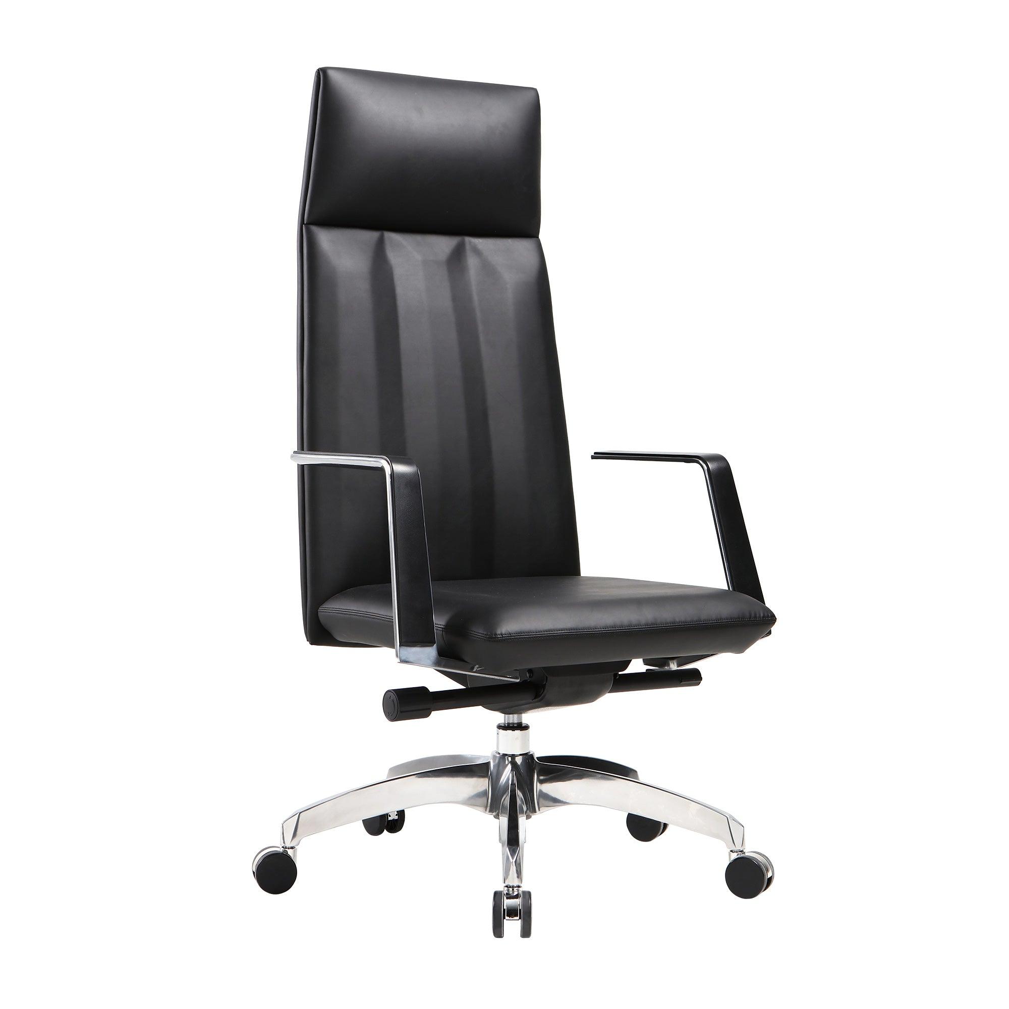 High Back Chair, Ergonomic Leather Office Chair, Office Chair with Adjustable Height and Tilt Function, 360° Swivel, Large Tall Computer Chair, Black - Bosonshop