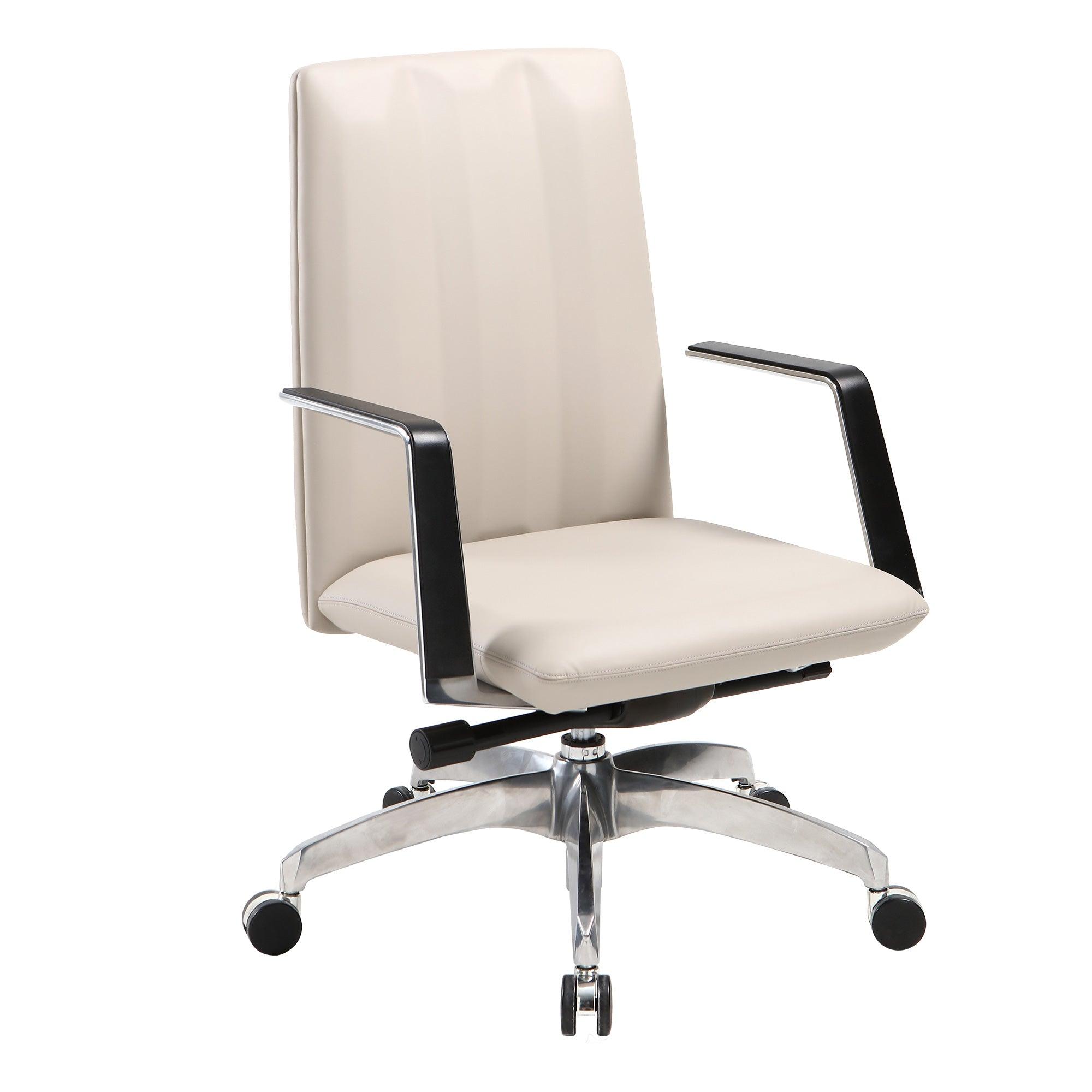 Low Back Chair, Ergonomic Leather Office Chair, Office Chair with Adjustable Height and Tilt Function, 360° Swivel, Large Tall Computer Chair, White - Bosonshop