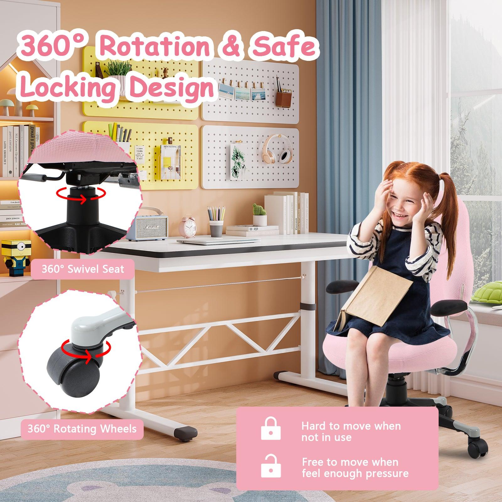 Ergonomic Children Kids Study Desk Chair Swivel Chair with Adjustable Height Mesh Mid-Back, Pink - Bosonshop