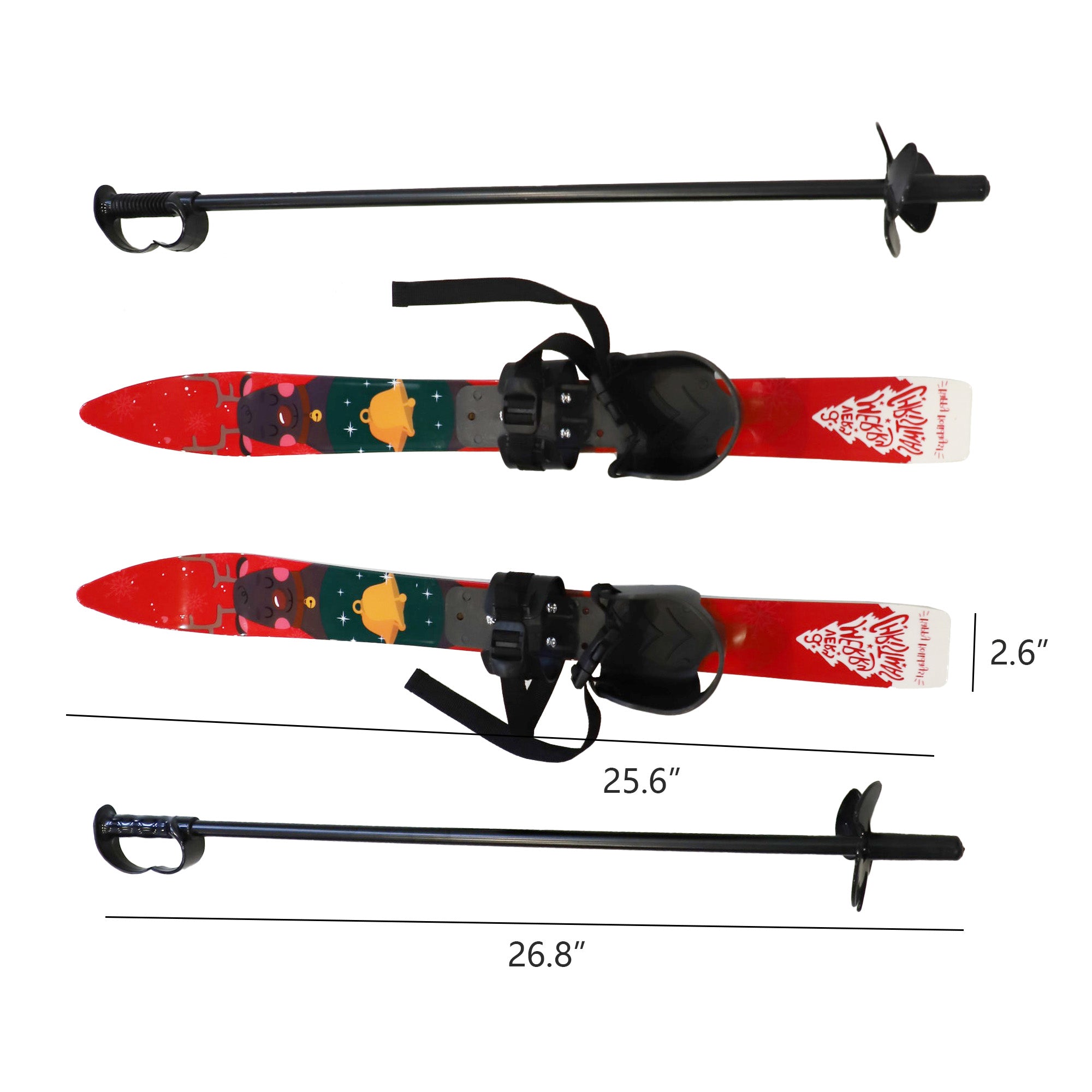 Kids Skis and Poles with Bindings for Age 2-4 Beginner Snow Skis 25.6", Red - Bosonshop