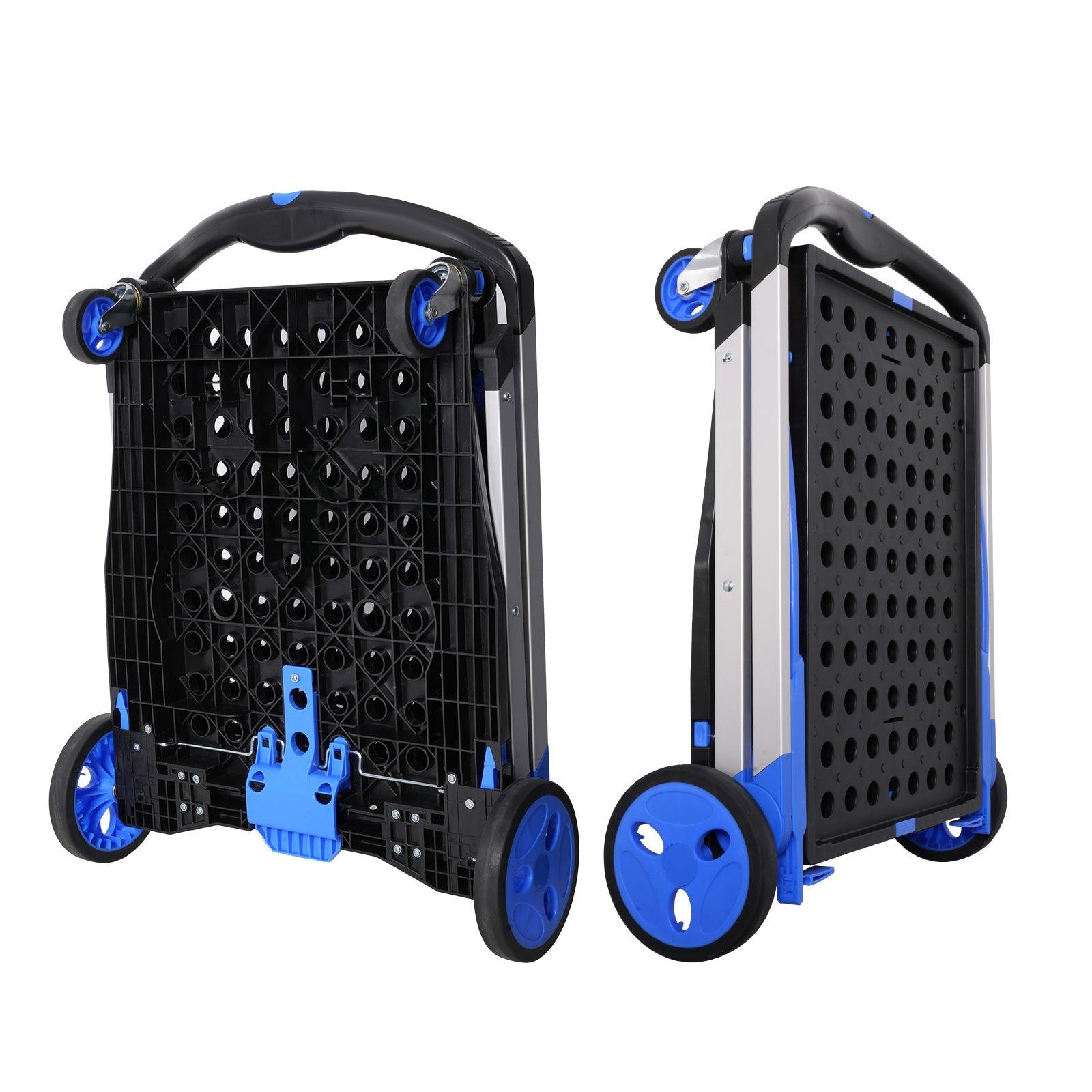 2-Tier Collapsible Cart with Crate Multi-Functional Foldable Trolley with Rolling Swivel Wheels - Bosonshop