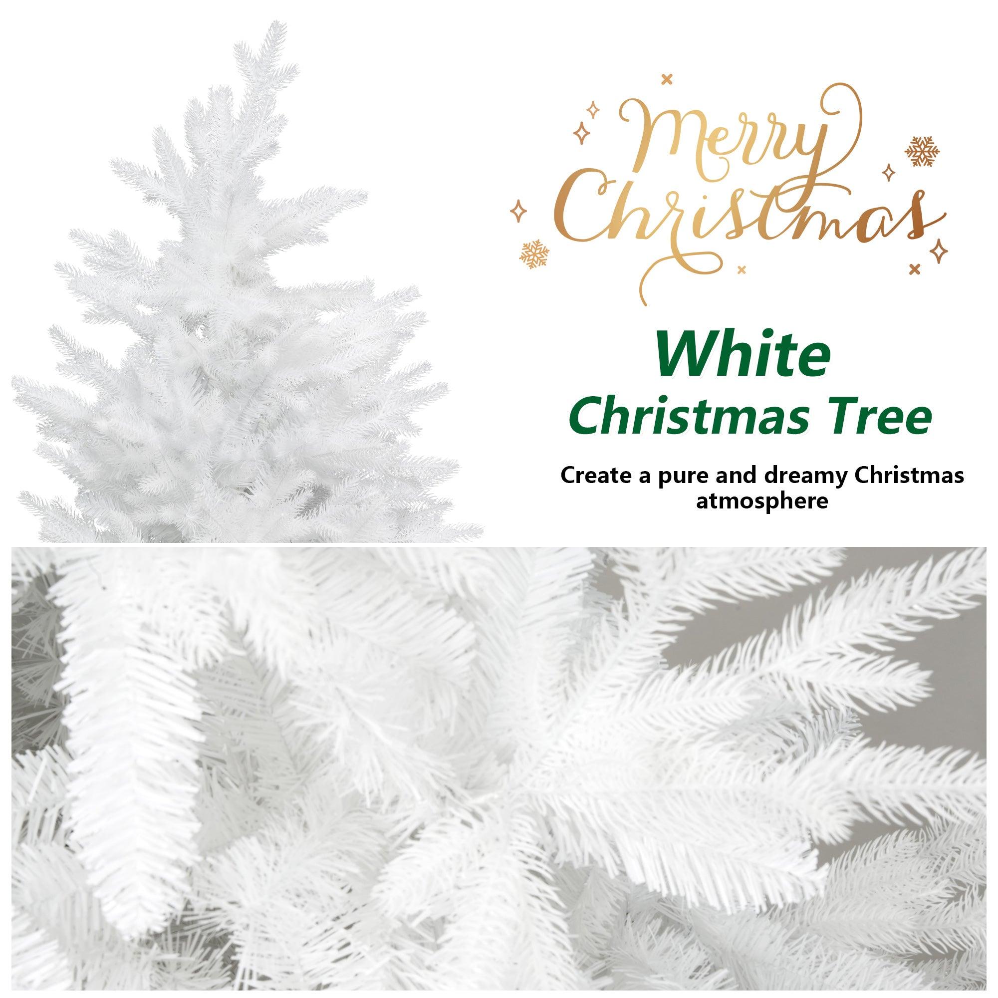 6.9' White Artificial Christmas Pine Tree Xmas Tree with 1150 Branch Tips Metal Stand - Bosonshop