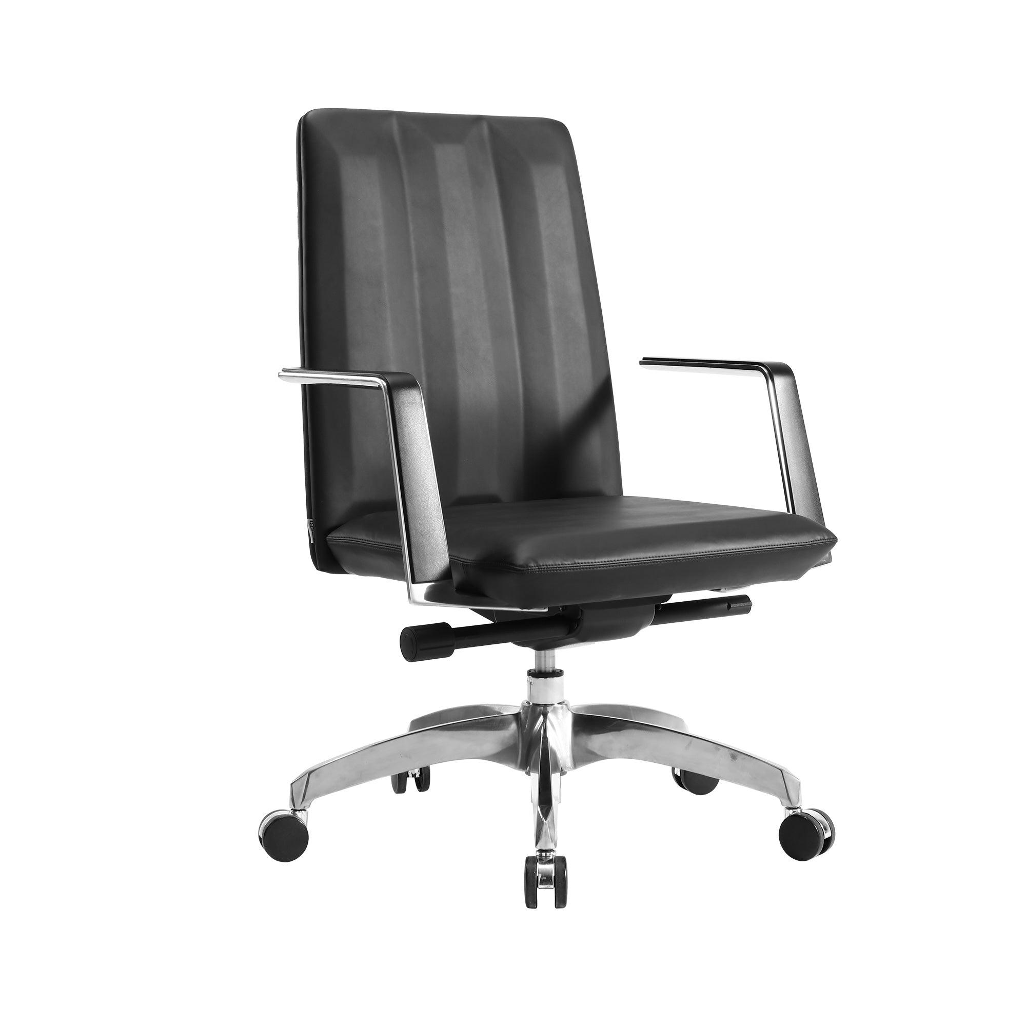 Low Back Chair, Ergonomic Leather Office Chair, Office Chair with Adjustable Height and Tilt Function, 360° Swivel, Large Tall Computer Chair, Black - Bosonshop