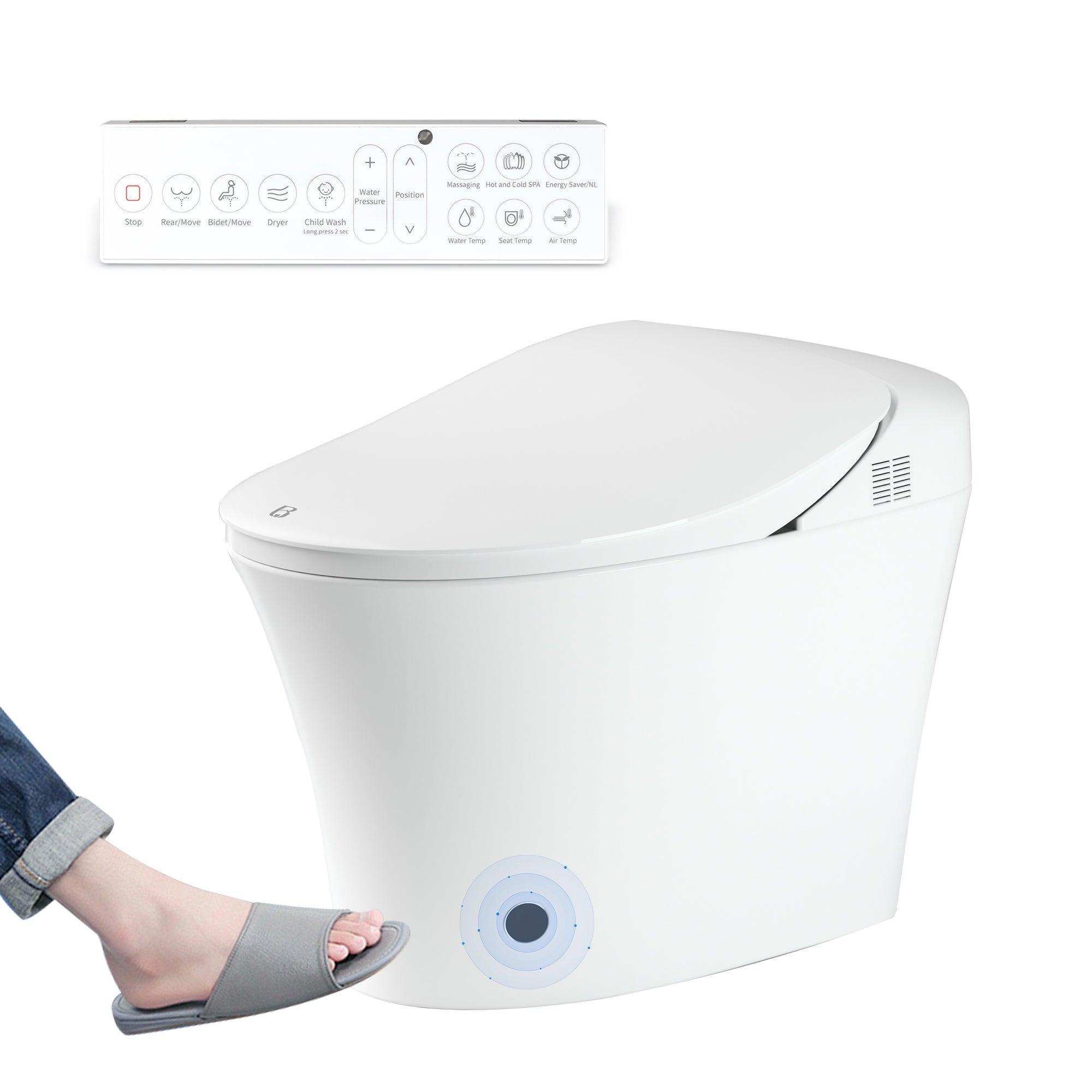 mart Toilet with Wireless Remote, Multiple Spray Modes, Heated Seat with Warm Water Sprayer and Dryer, Foot Sensor Modern Toilet Bidet Automatic Flush Toilet - Bosonshop