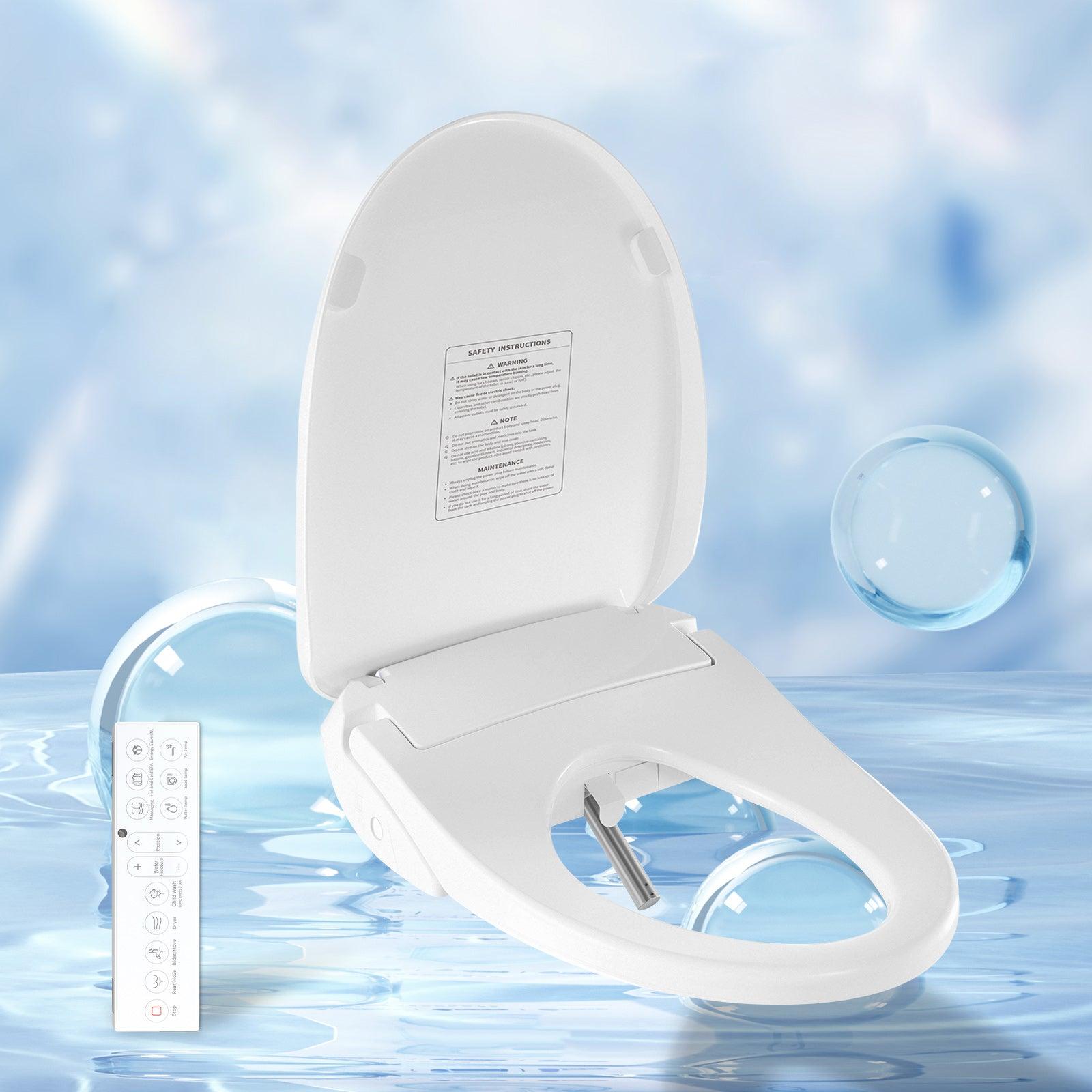 Electric Bidet Fits Elongated Toilets with Wireless Remote Control, Adjustable Nozzle, Multiple Spray Modes, Warm Air Dryer, Nightlight - Bosonshop