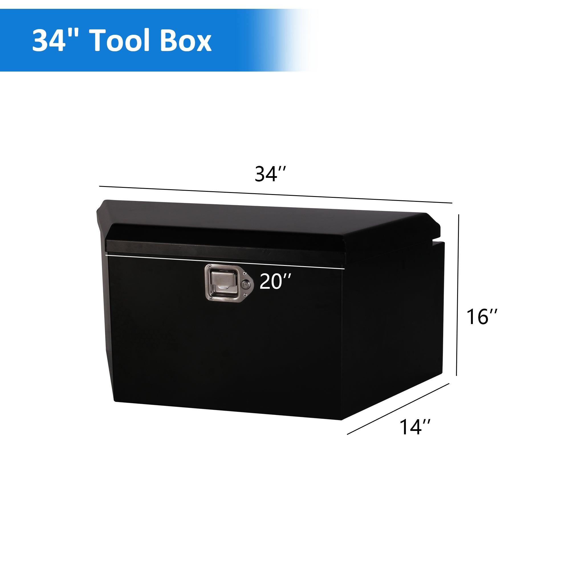 Trailer Tongue Truck Tool Box 34"L x 14"W x 16"H Heavy Duty Steel Trunk Trailer Storage Organizer, Black - Bosonshop