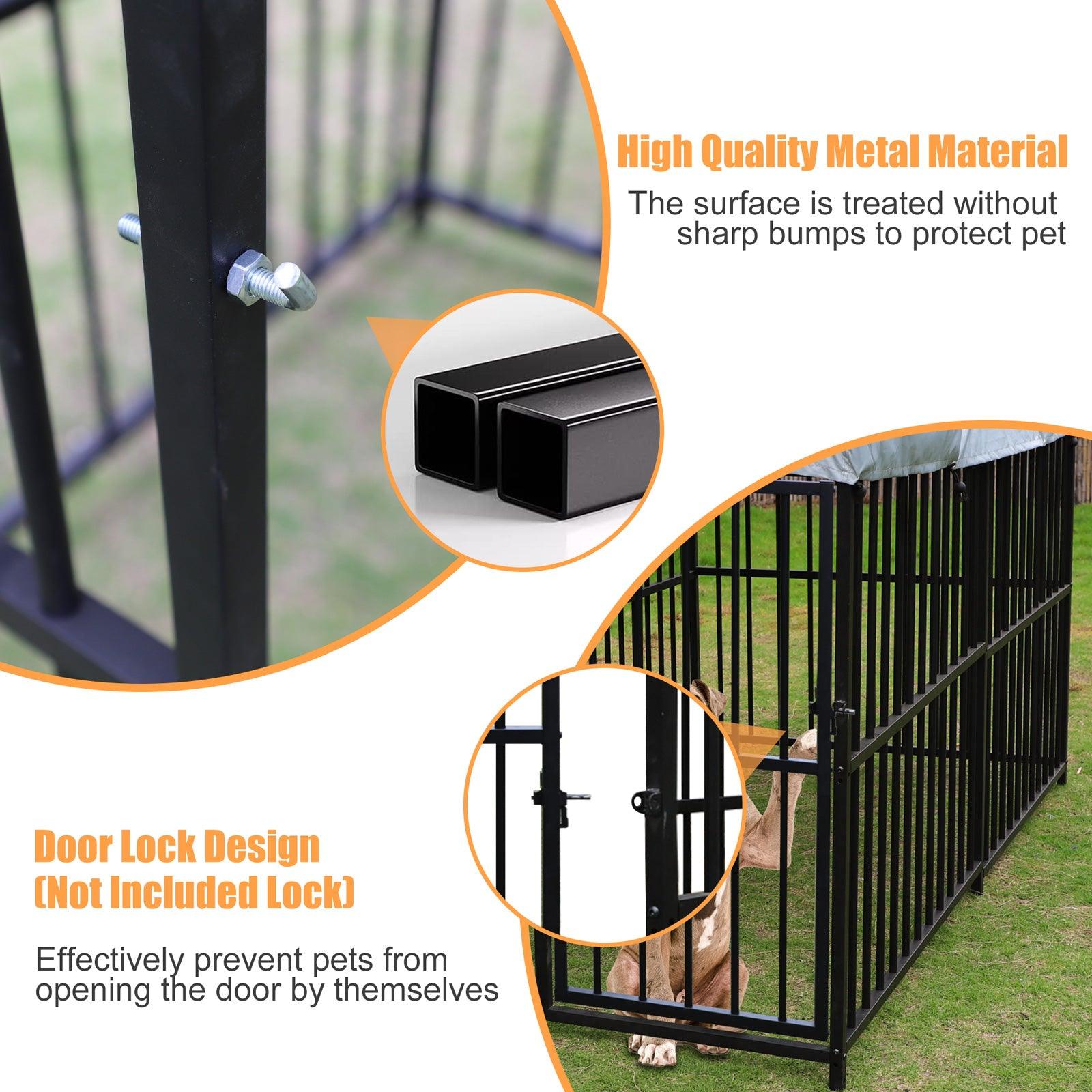 7.8'x4'x5' Outdoor Large Wrought Iron Kennel Enclosure, Heavy Duty Playpen Pet Kennel with Waterproof UV Resistant Cover and Security Lock, Black - Bosonshop