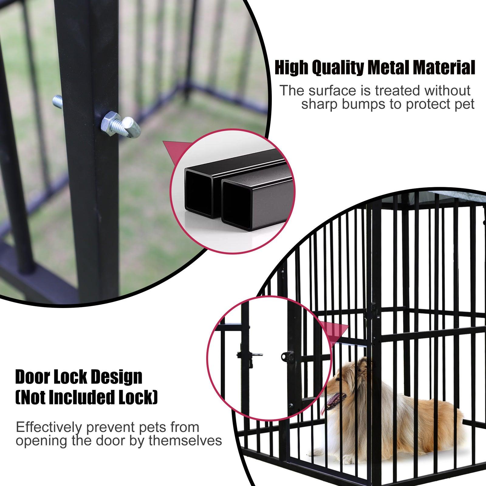 4.9'x4.9'x5.9' Outdoor Medium Wrought Iron Kennel Enclosure, Playpen Pet Kennel with Waterproof UV Resistant Cover and Security Lock, Black - Bosonshop