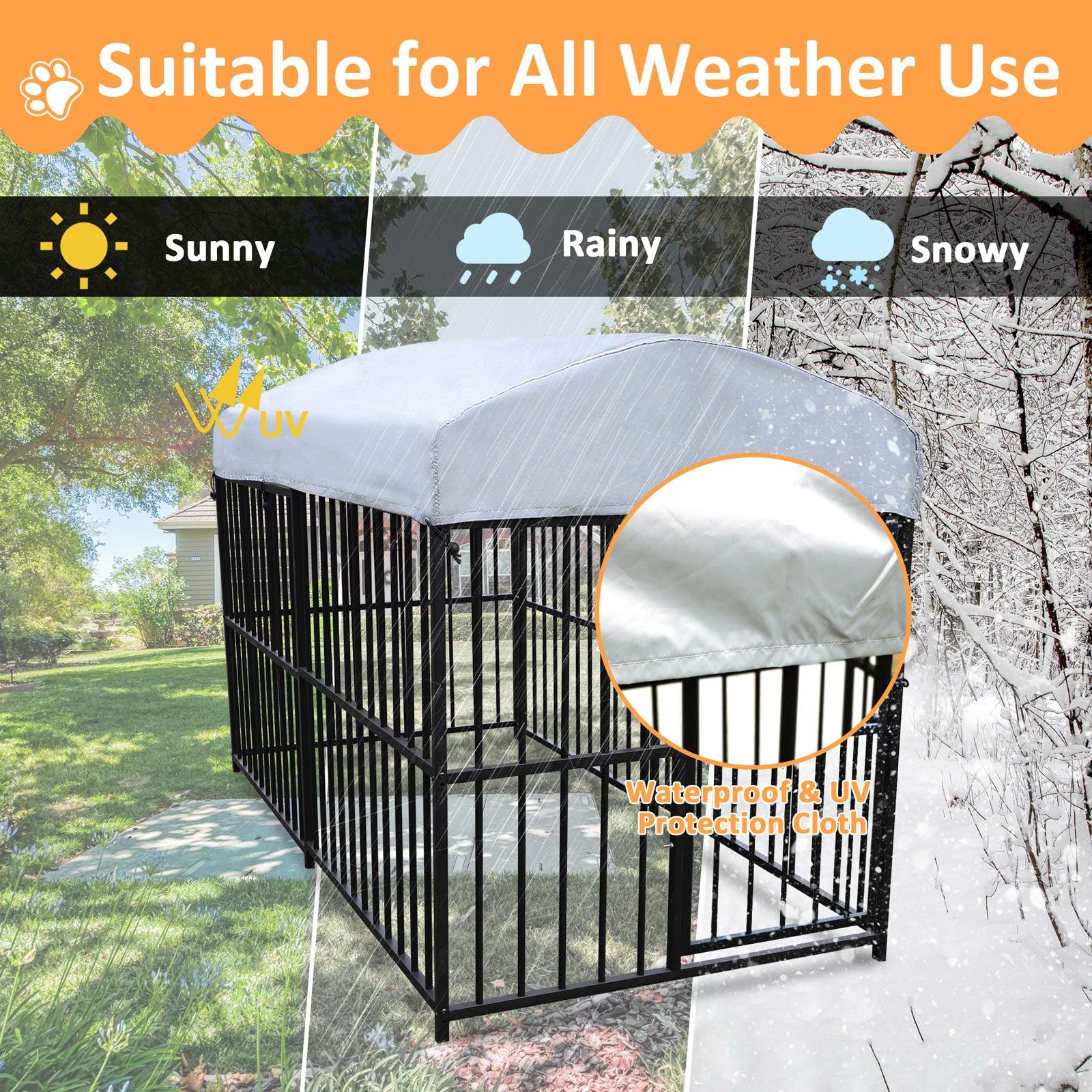 7.8'x4'x5' Outdoor Large Wrought Iron Kennel Enclosure, Heavy Duty Playpen Pet Kennel with Waterproof UV Resistant Cover and Security Lock, Black - Bosonshop