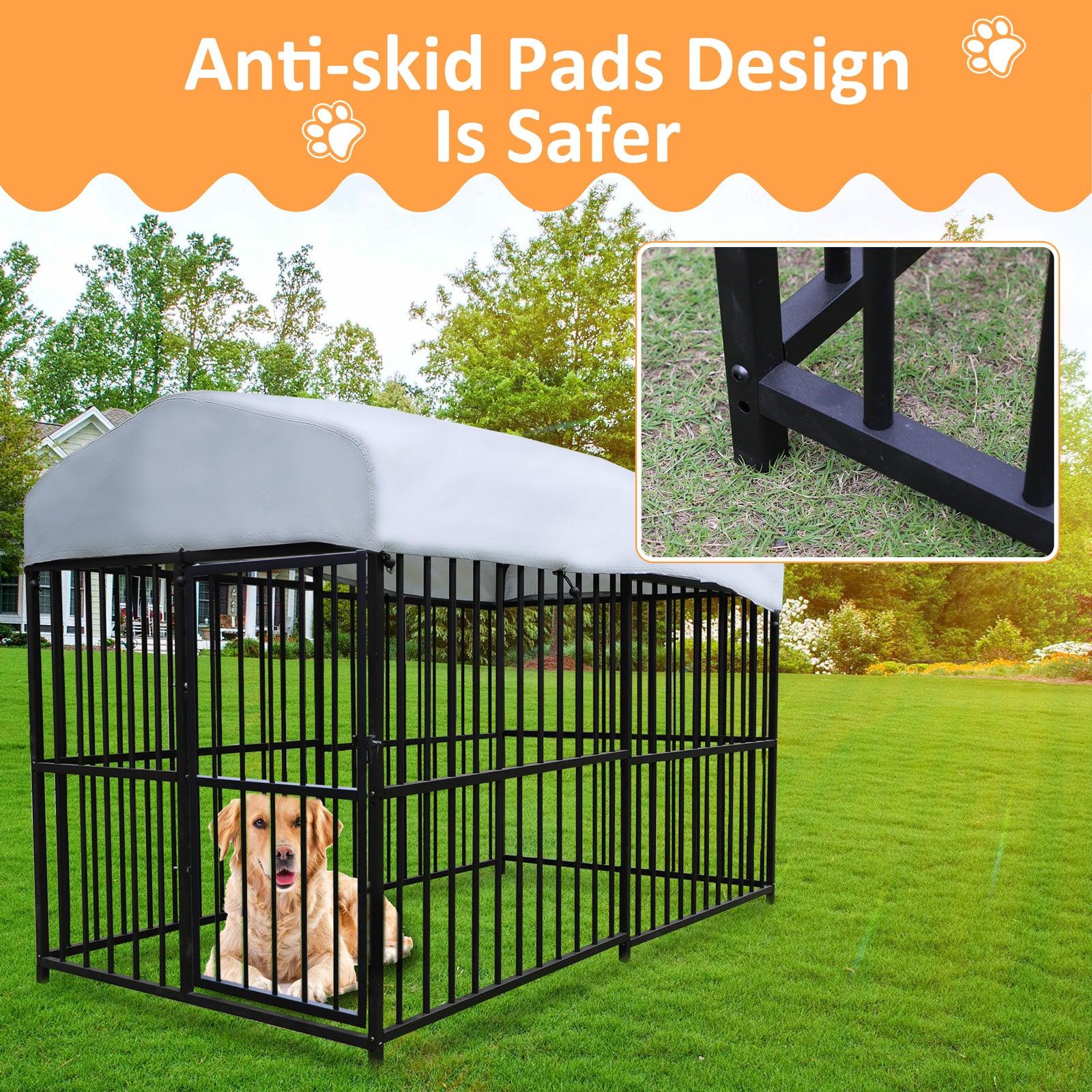 7.8'x4'x5' Outdoor Large Wrought Iron Kennel Enclosure, Heavy Duty Playpen Pet Kennel with Waterproof UV Resistant Cover and Security Lock, Black - Bosonshop