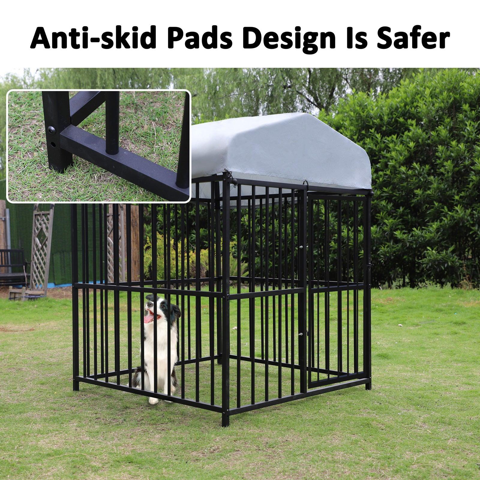 4.9'x4.9'x5.9' Outdoor Medium Wrought Iron Kennel Enclosure, Playpen Pet Kennel with Waterproof UV Resistant Cover and Security Lock, Black - Bosonshop