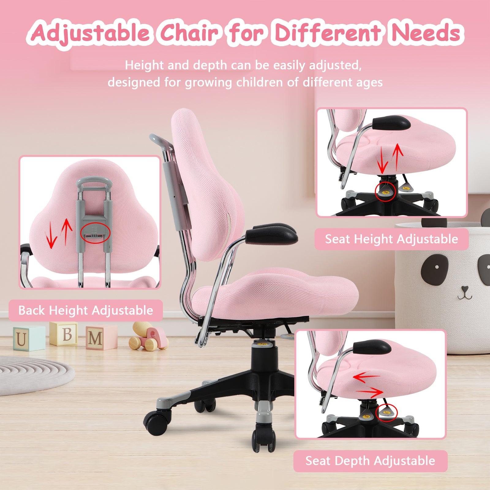 Ergonomic Children Kids Study Desk Chair Swivel Chair with Adjustable Height Mesh Mid-Back, Pink - Bosonshop