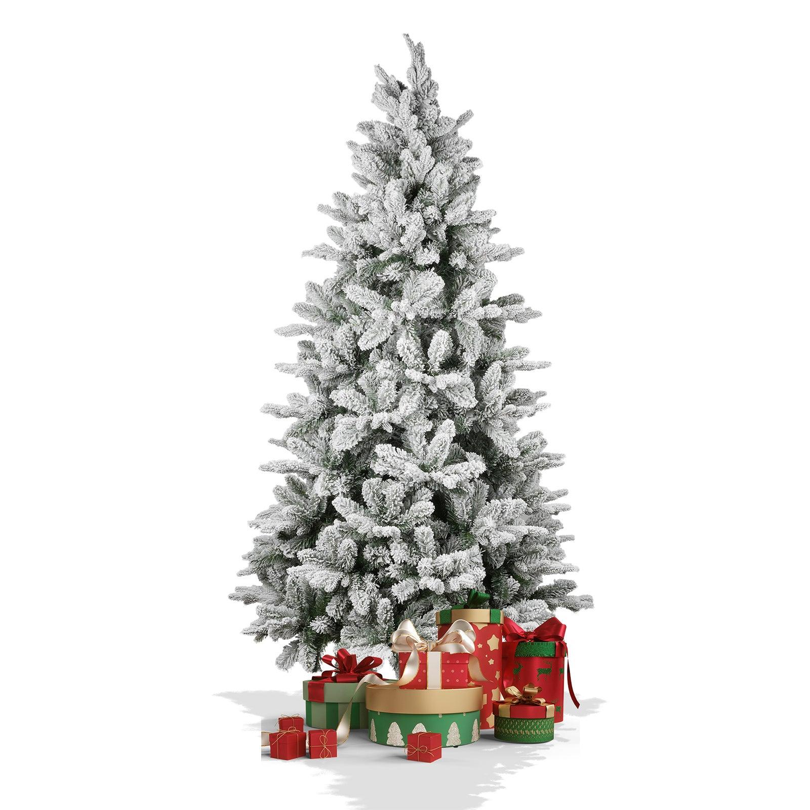 6.9' Artificial Christmas Pine Tree Snow Flocked Xmas Tree with 950 Branch Tips - Bosonshop