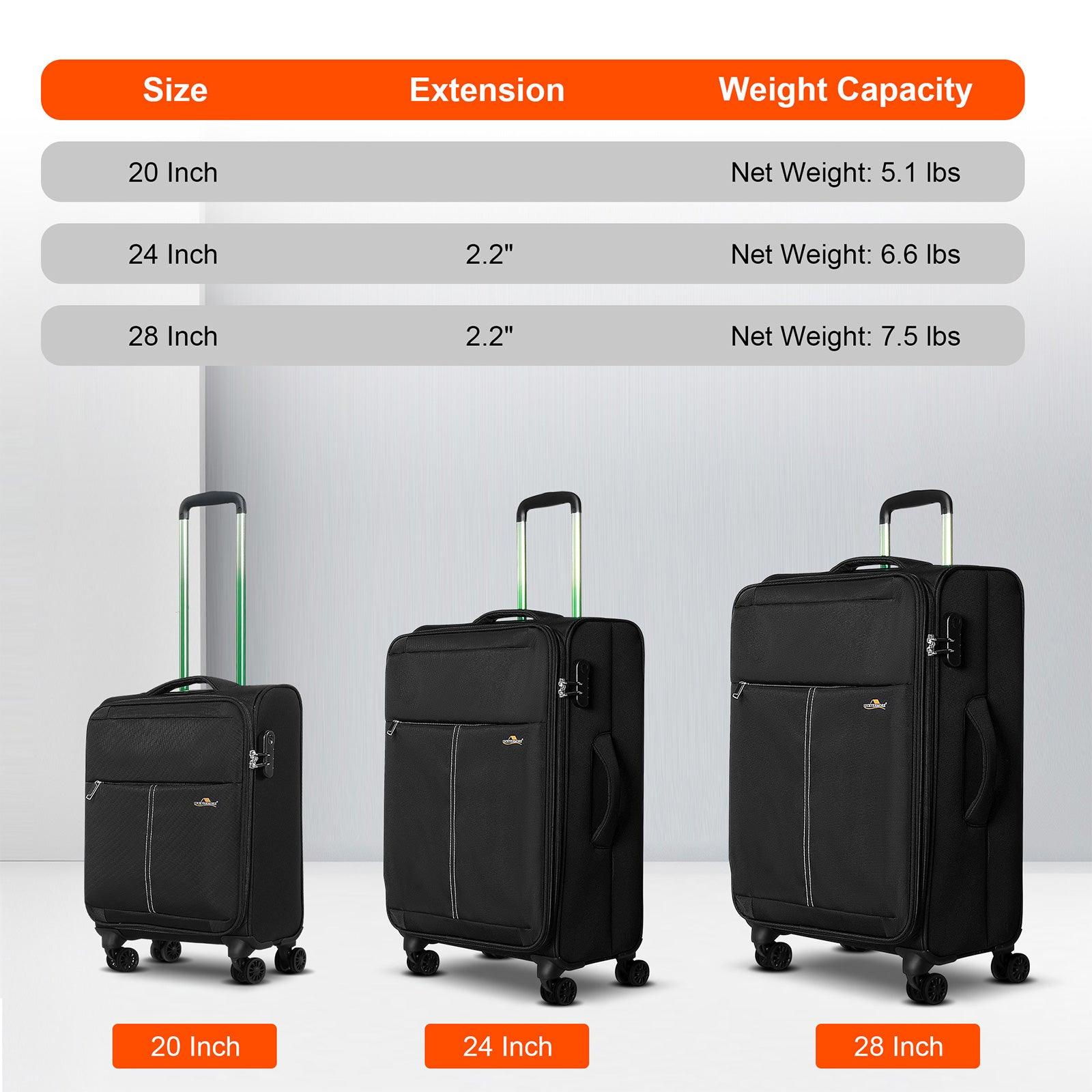 Luggage Sets 3 Piece Suitcase Set 20"/24"/28", Expandable Carry on Suitcase with Spinner Wheels and Lock, Black - Bosonshop