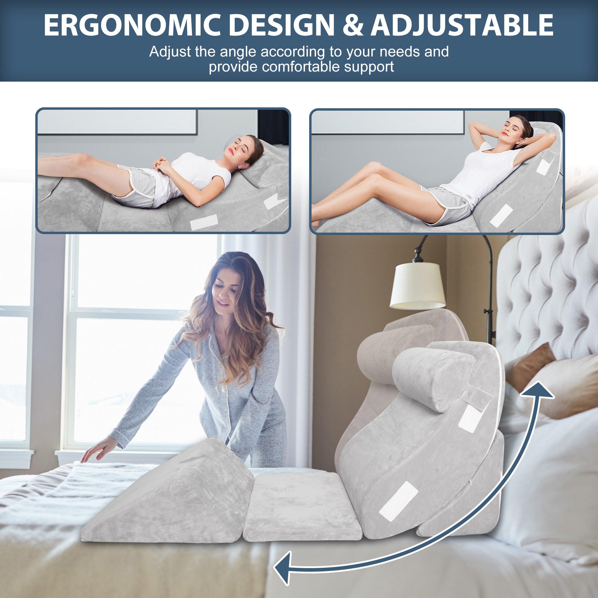 Complete Orthopedic Bed Wedge Pillow Set - 6PCS for Sleeping, Post Surgery Recovery, Back & Leg Pain Relief, Acid Reflux, GERD - Bosonshop