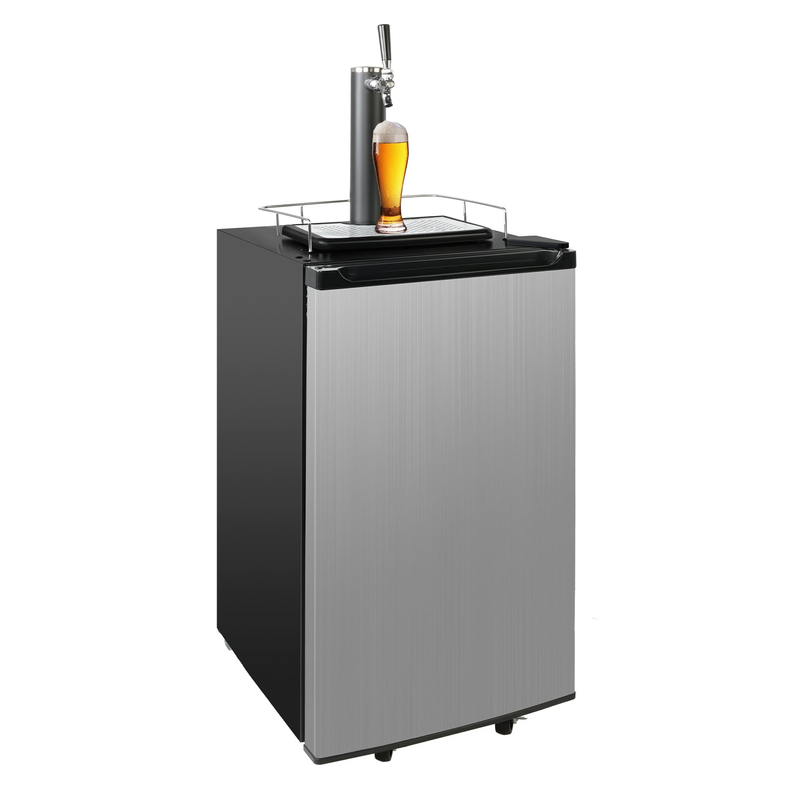 3.4 Cu.Ft. Stainless Steel Kegerator, Keg Beer Cooler for Beer Dispensing with 4 Casters, CO2 Cylinder & Temperature Control, Black - Bosonshop