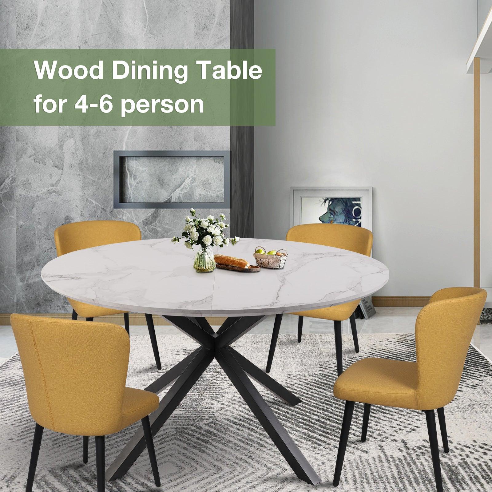 53" Mid-Century Modern Round Dining Table for 4-6 Person W/Solid Metal Legs, Marble Texture - Bosonshop