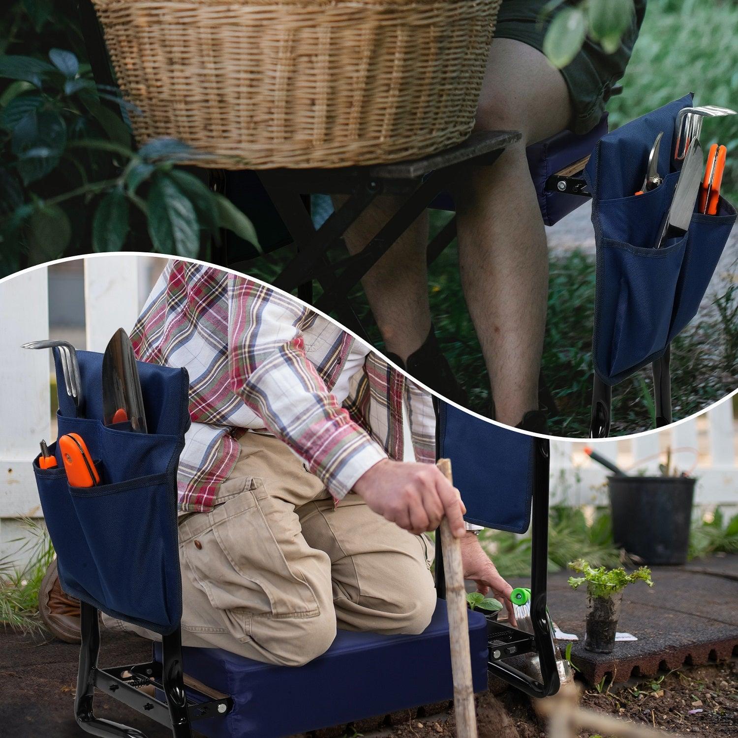 2 in 1 Garden Seat Garden Kneeling Stool, Foldable and Removable Gardening Stool with Two Storage Bags - Bosonshop