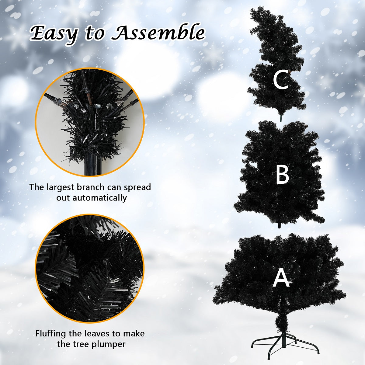 6.9ft Black Bendable Santa Hat Style Halloween Tree Artificial Christmas Tree Xmas, 1050 Branch Tips, Metal Frame - Bosonshop