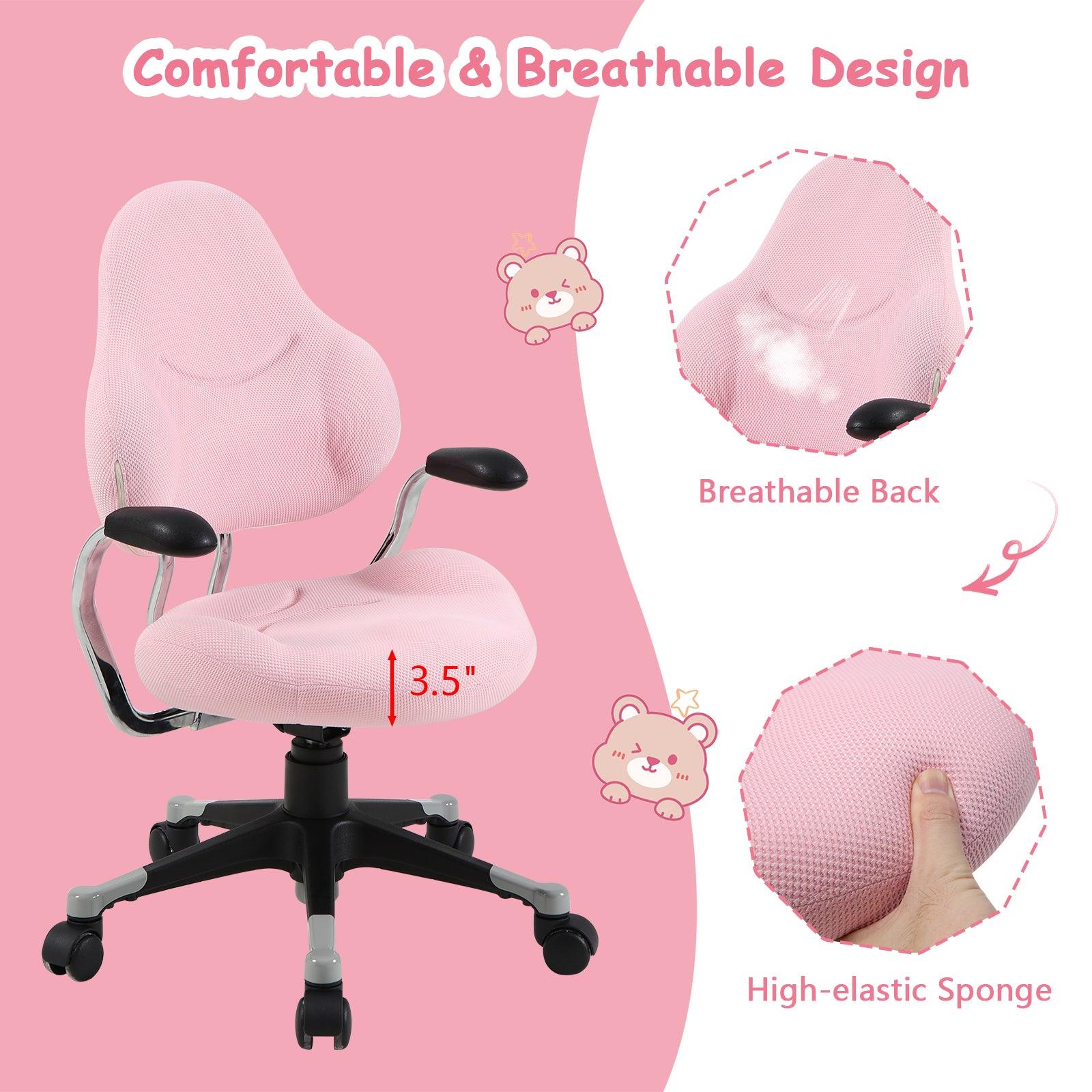 Ergonomic Children Kids Study Desk Chair Swivel Chair with Adjustable Height Mesh Mid-Back, Pink - Bosonshop