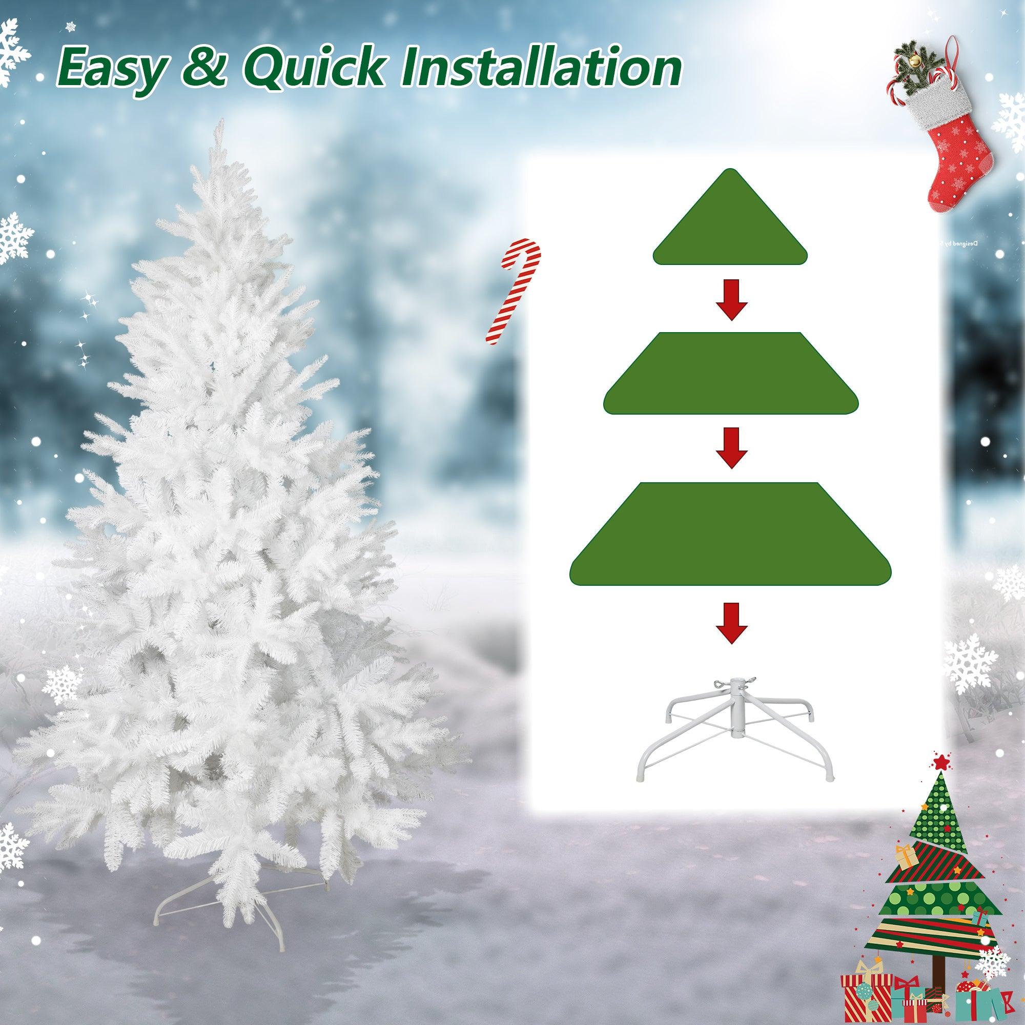 6.9' White Artificial Christmas Pine Tree Xmas Tree with 1150 Branch Tips Metal Stand - Bosonshop