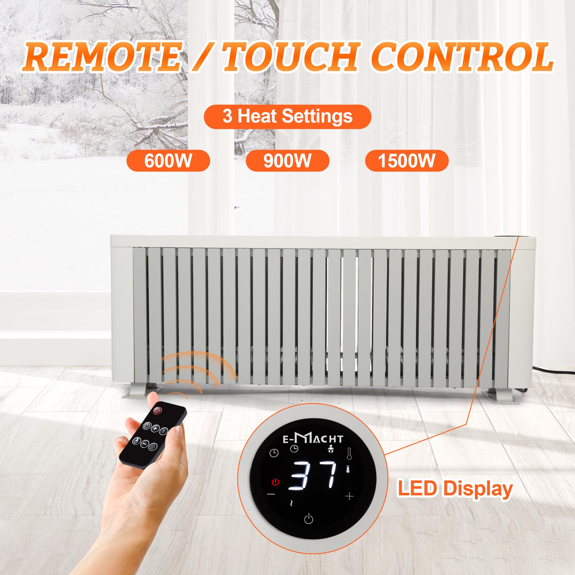 BOSONSHOP Efficient 1500W Baseboard Electric Heater, Silent Convection Heating, Remote Lock, LED Display, Multi-Protection