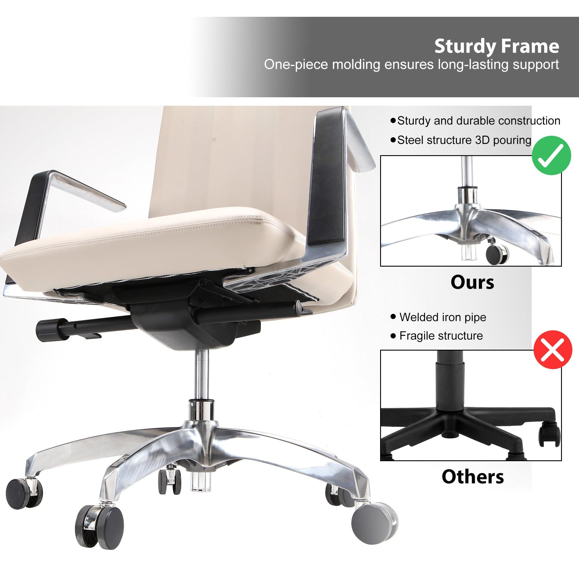 Low Back Chair, Ergonomic Leather Office Chair, Office Chair with Adjustable Height and Tilt Function, 360° Swivel, Large Tall Computer Chair, White - Bosonshop