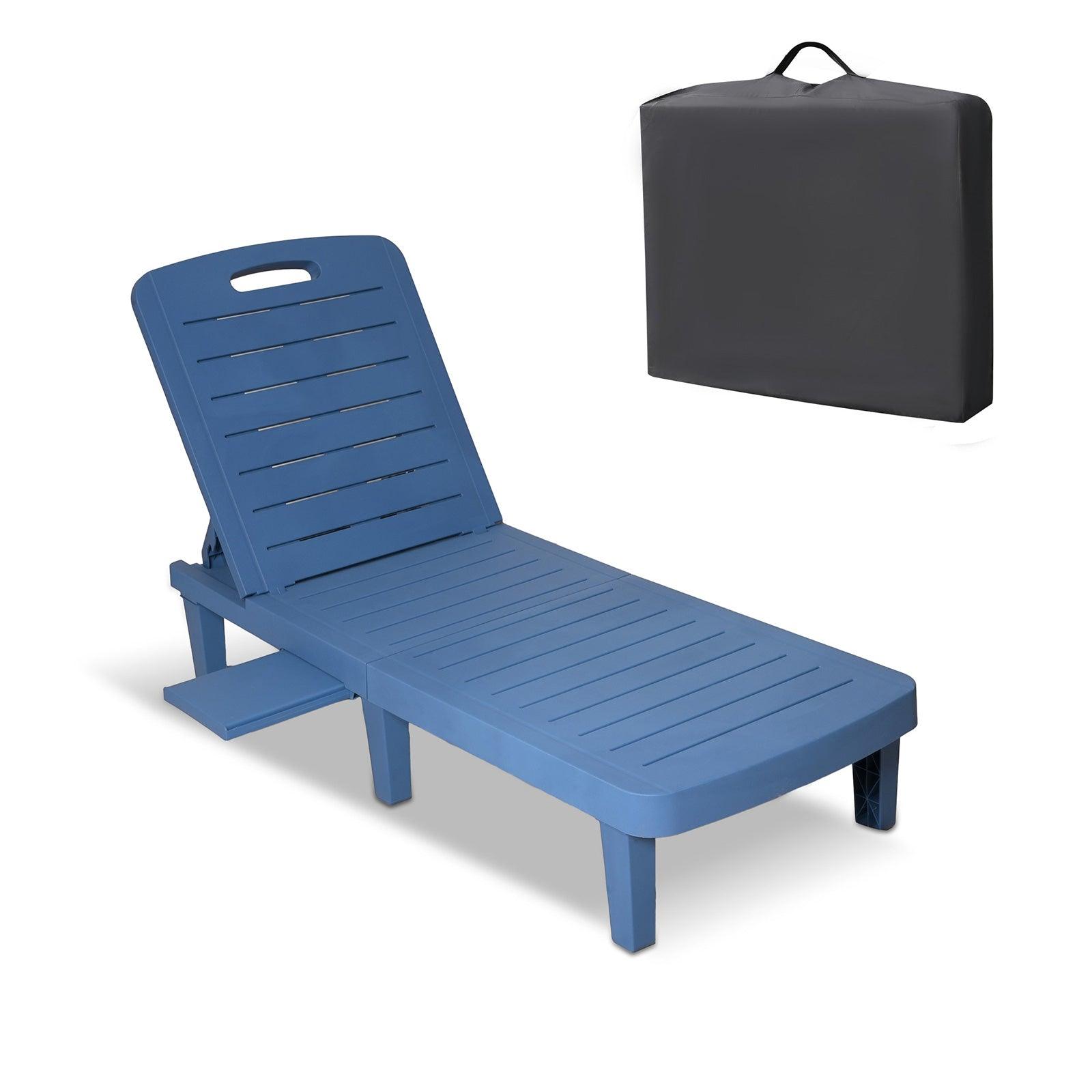 Chaise Lounge Chair Patio Sunbathing Chair with 4 Level Adjustable Backrest & Hide Cup Holder, Blue - Bosonshop