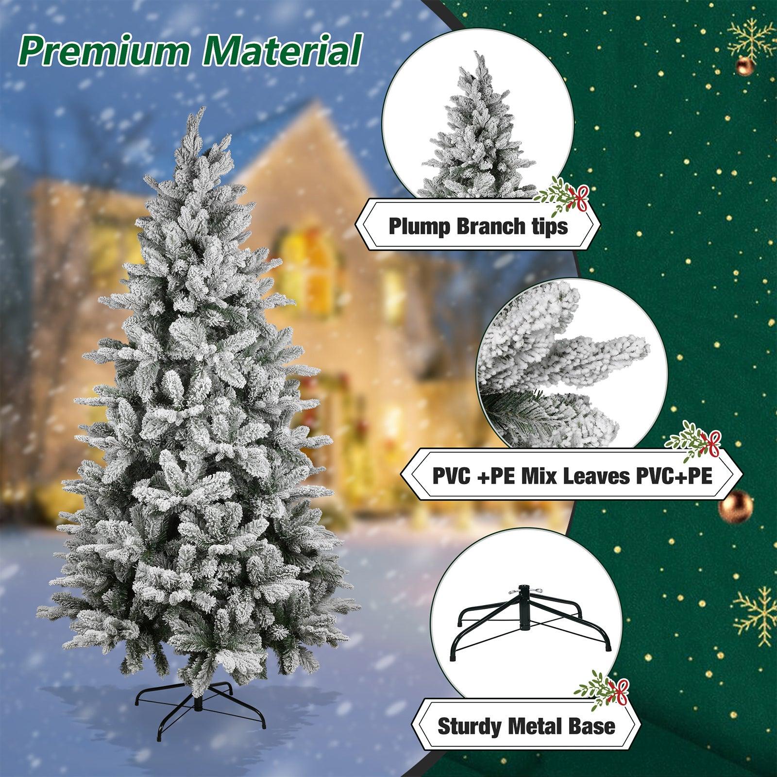 6.9' Artificial Christmas Pine Tree Snow Flocked Xmas Tree with 950 Branch Tips - Bosonshop