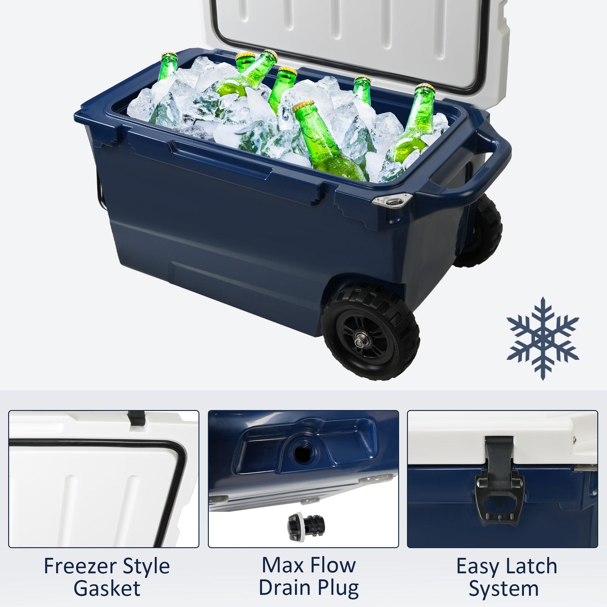 50 Qt Portable Car Refrigerator, Heavy Duty Hard Ice Freezer Cooler with Wheels and Handle - Bosonshop