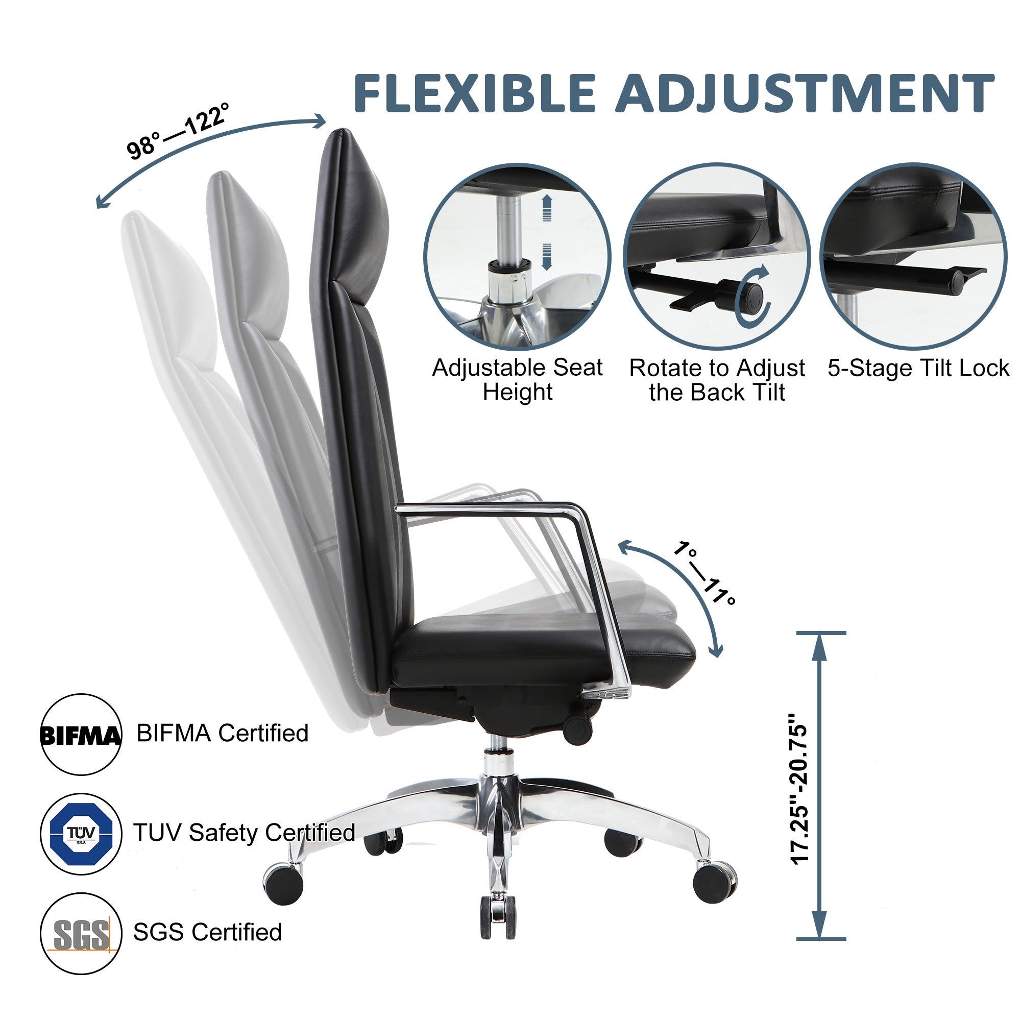 High Back Chair, Ergonomic Leather Office Chair, Office Chair with Adjustable Height and Tilt Function, 360° Swivel, Large Tall Computer Chair, Black - Bosonshop