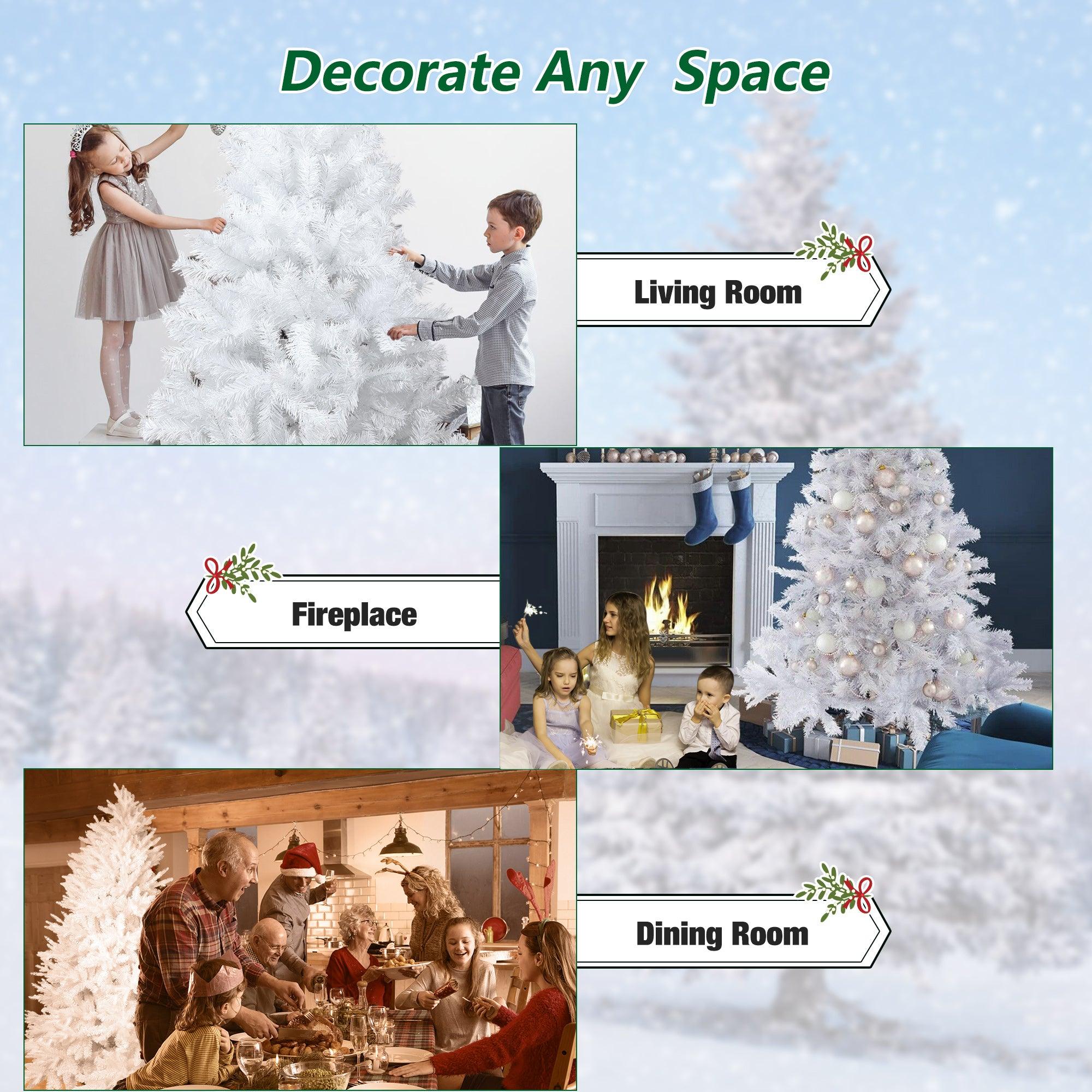 6.9' White Artificial Christmas Pine Tree Xmas Tree with 1150 Branch Tips Metal Stand - Bosonshop