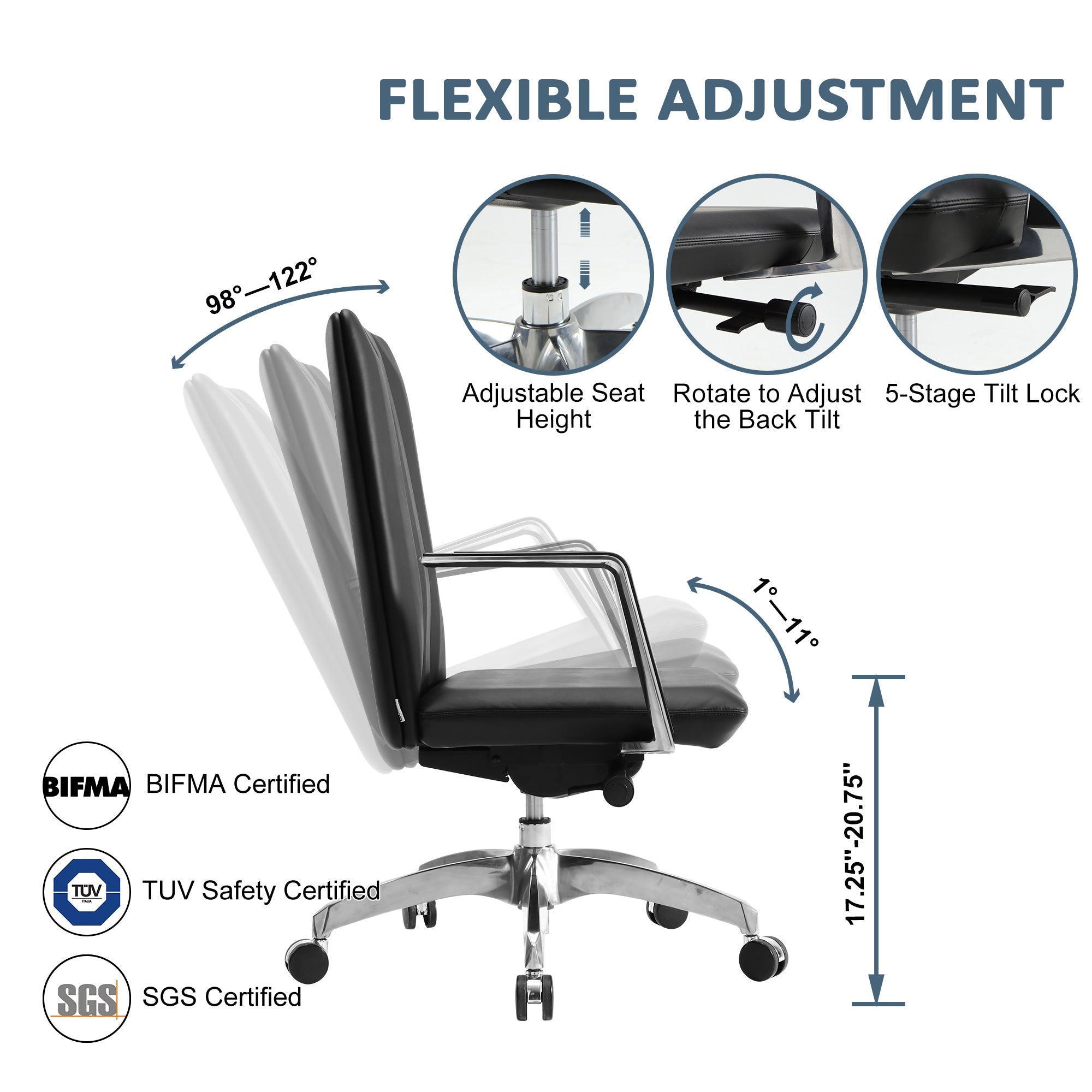 Low Back Chair, Ergonomic Leather Office Chair, Office Chair with Adjustable Height and Tilt Function, 360° Swivel, Large Tall Computer Chair, Black - Bosonshop