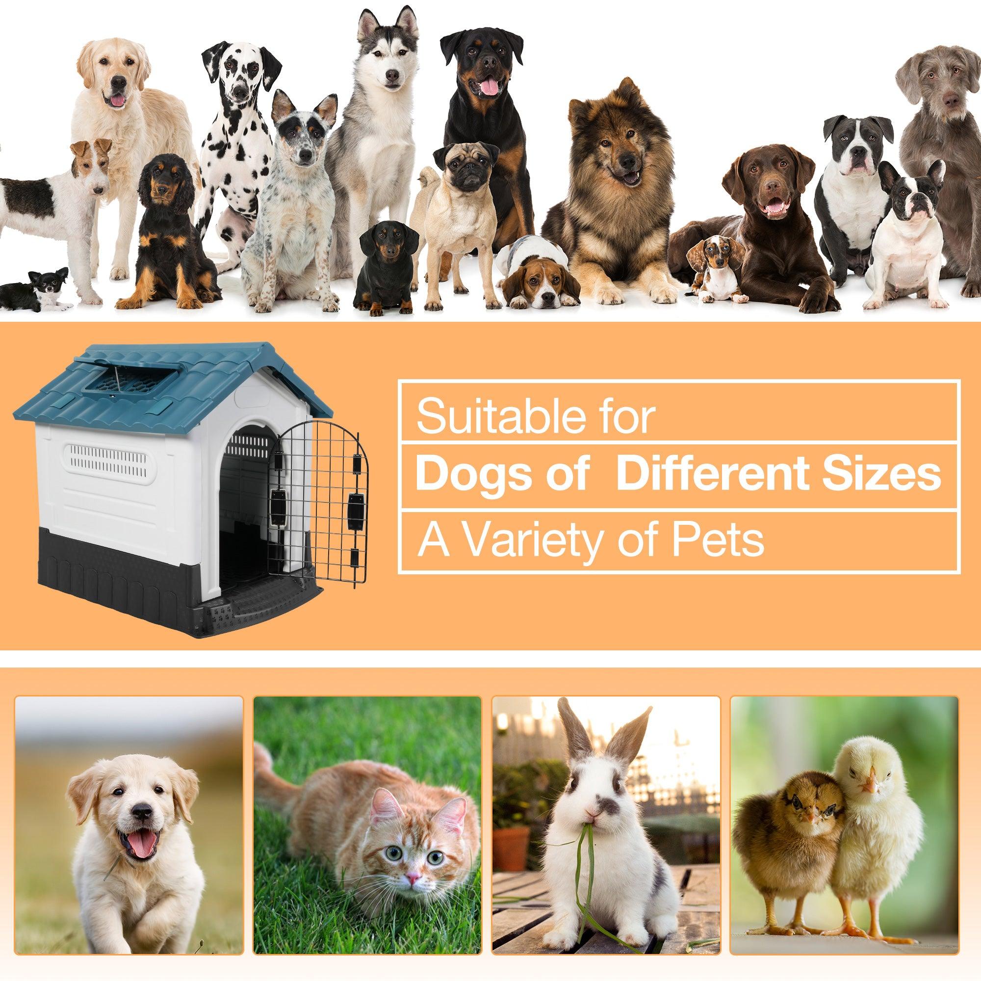 Outdoor Blue Sloped Roof 46.4" Height Large Dog House Plastic Waterproof Kennel with Air Vents - Bosonshop