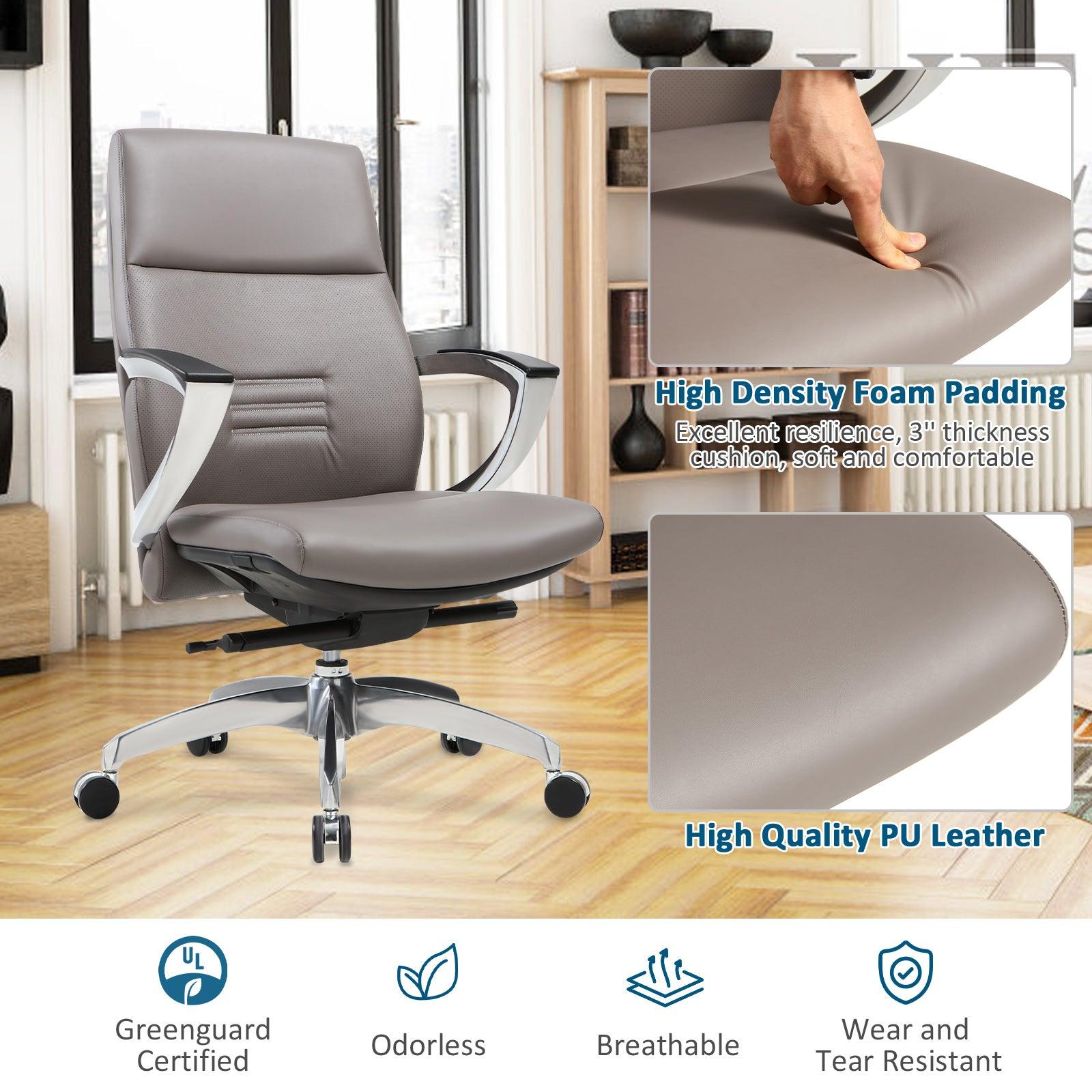 Executive Office Chair, Ergonomic Leather Office Chair Gray Office Chair with Adjustable Height and Tilt Function, 360° Swivel, Computer Office Chair - Bosonshop