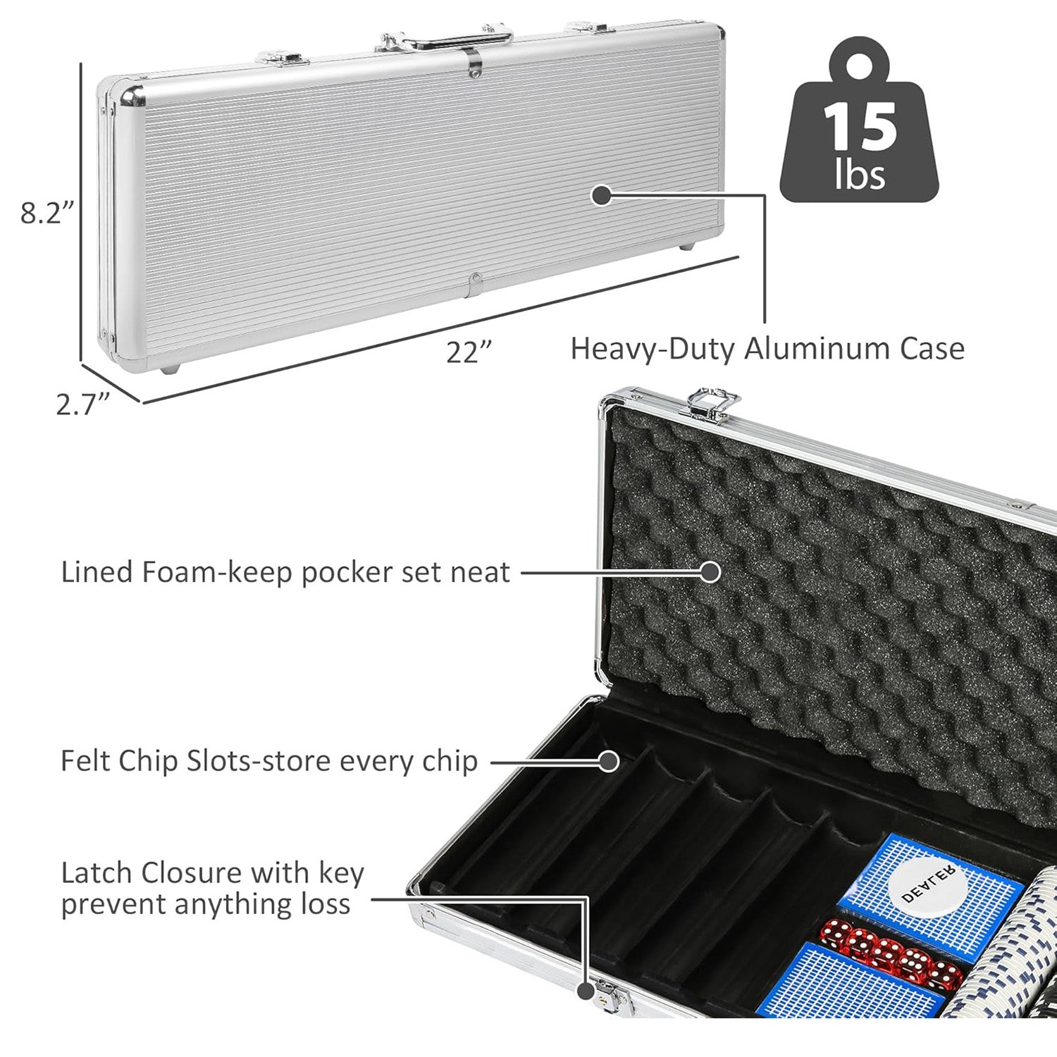 500Pc Poker Game Set with Carrying Case, Cards, Dice and 500 Casino Chips - Bosonshop