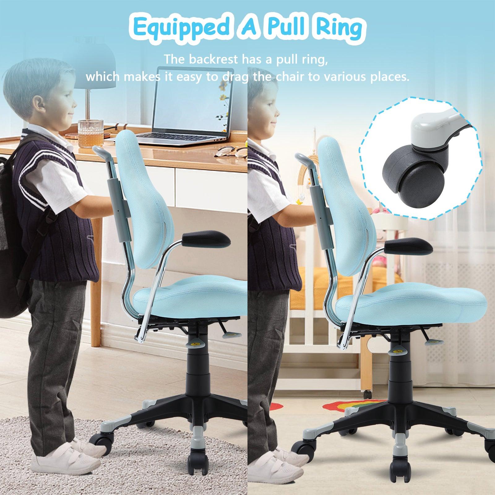 Ergonomic Children Kids Study Desk Chair Swivel Chair with Adjustable Height Mesh Mid-Back, Blue - Bosonshop